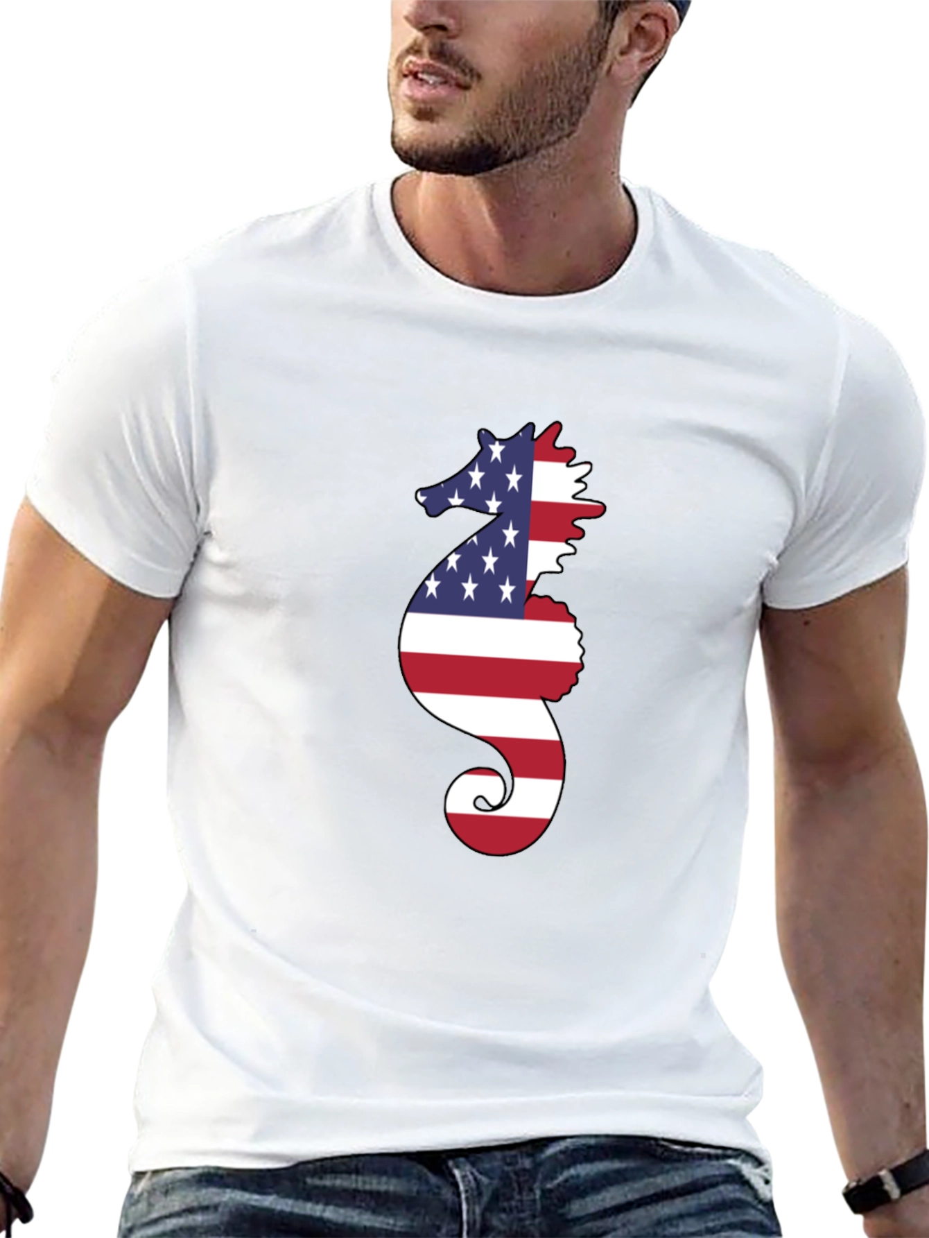 American Flag Seahorse Graphic T-Shirt