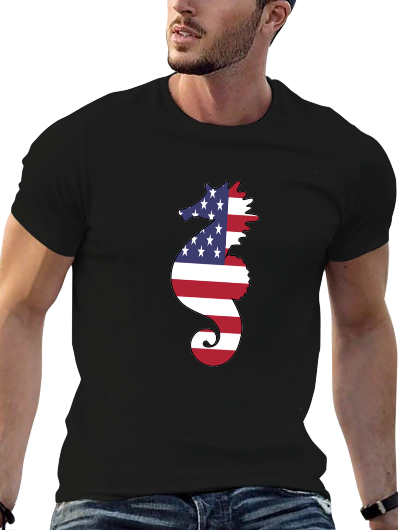 American Flag Seahorse Graphic T-Shirt