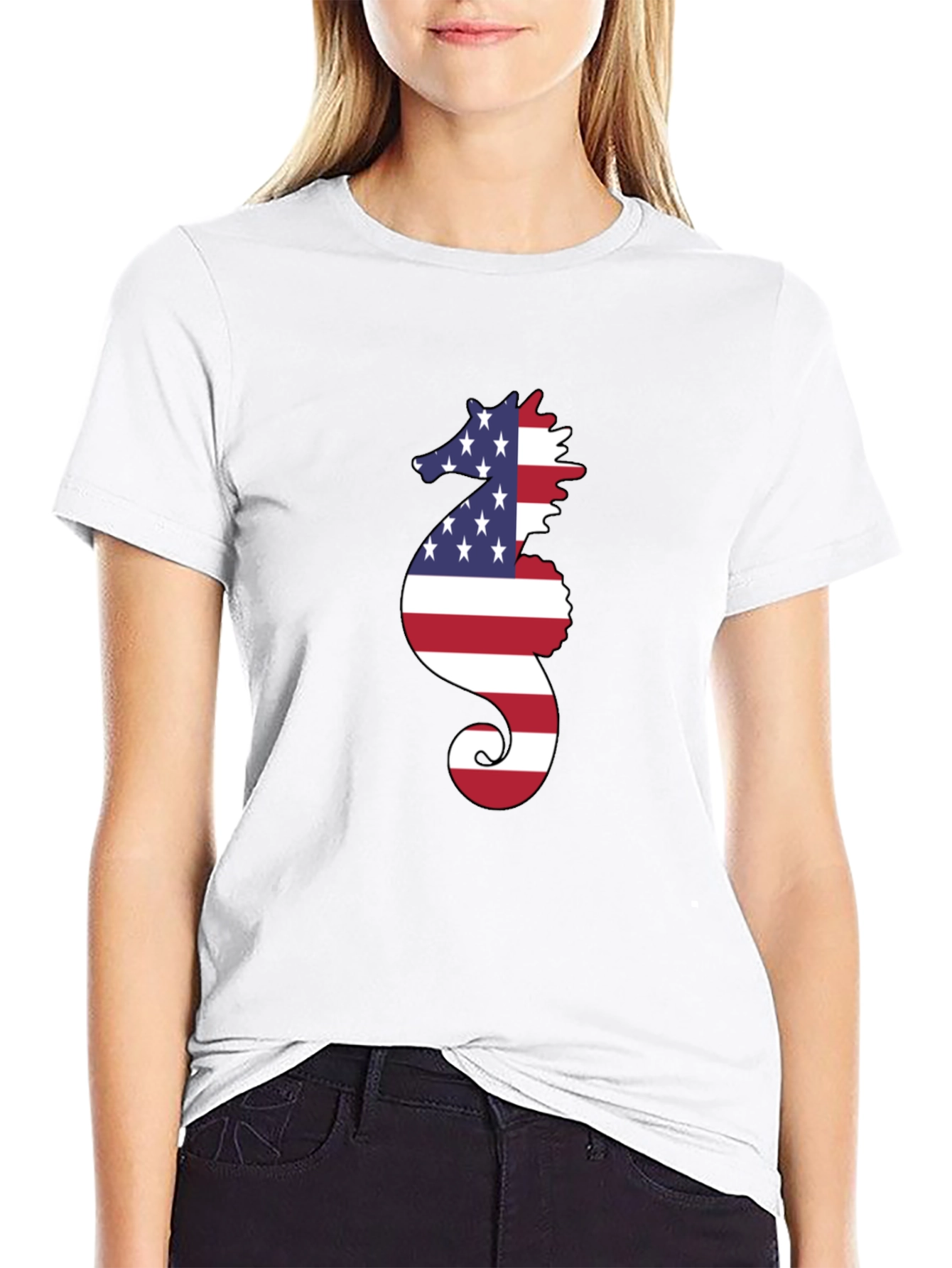 American Flag Seahorse Graphic T-Shirt