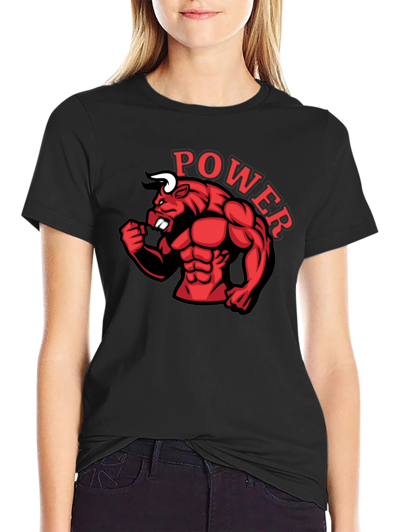 Power Bull Graphic Tee - Black Cotton Shirt
