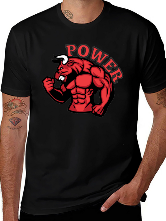 Power Bull Graphic Tee - Black Cotton Shirt