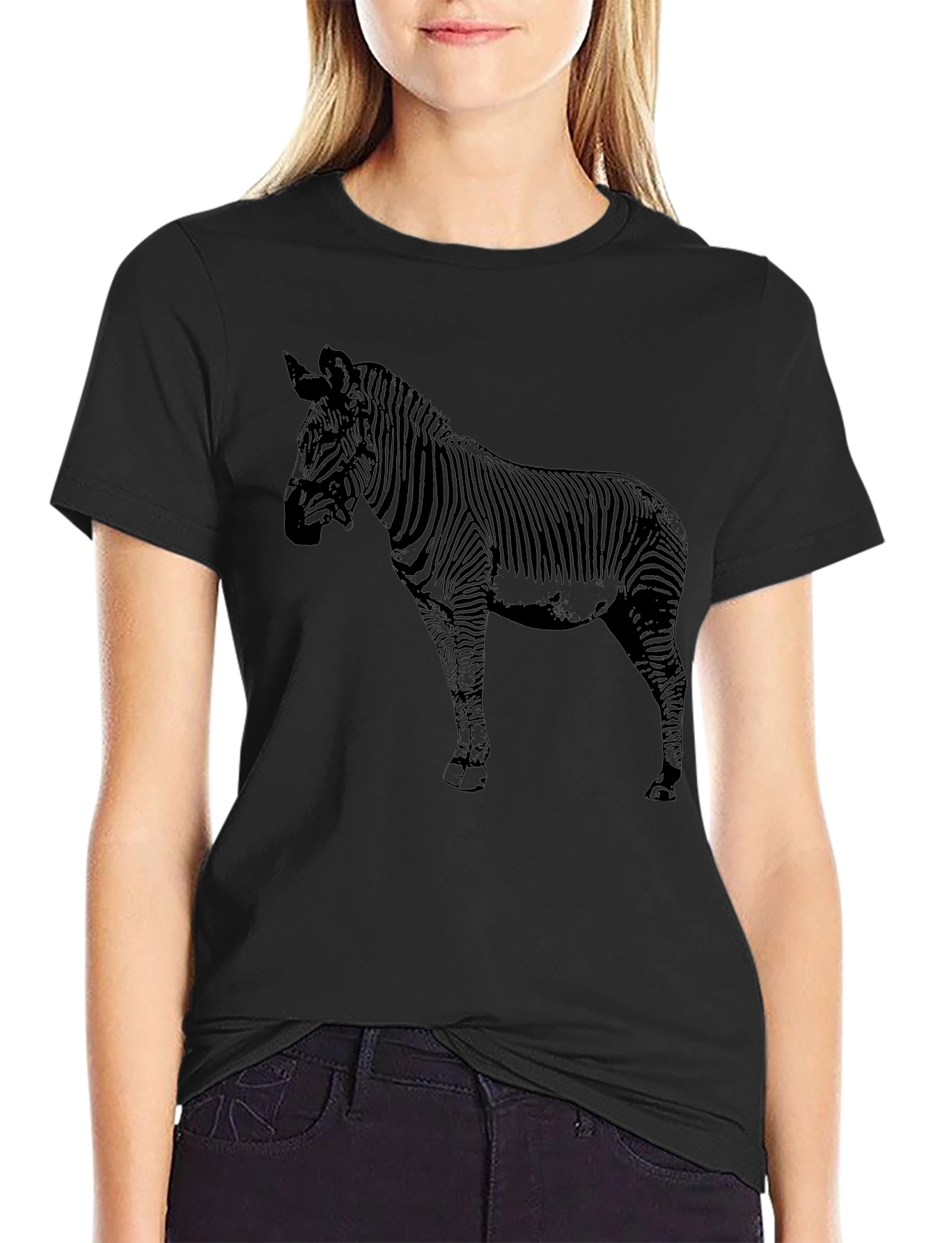 Zebra Graphic Print Black T-Shirt