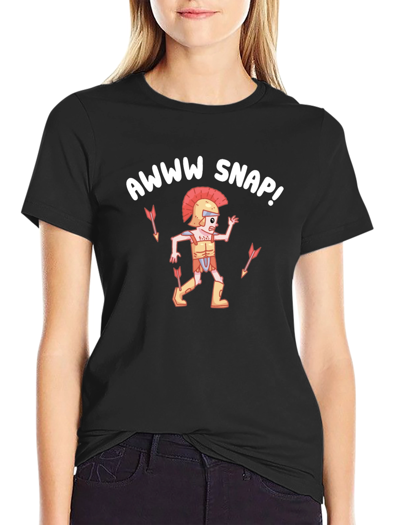 Awww Snap! Cartoon Roman Soldier Black T-Shirt