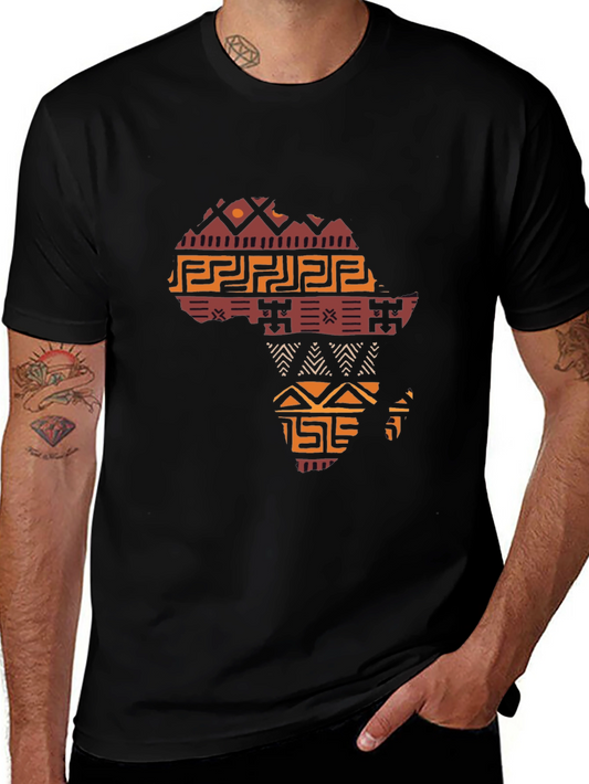 Africa Map Graphic T-Shirt - Black Crew Neck Tee