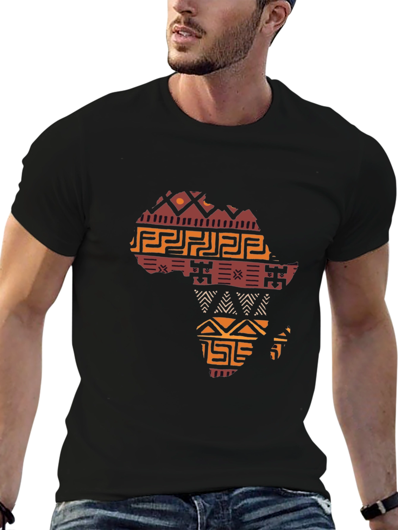 Africa Map Graphic T-Shirt - Black Crew Neck Tee