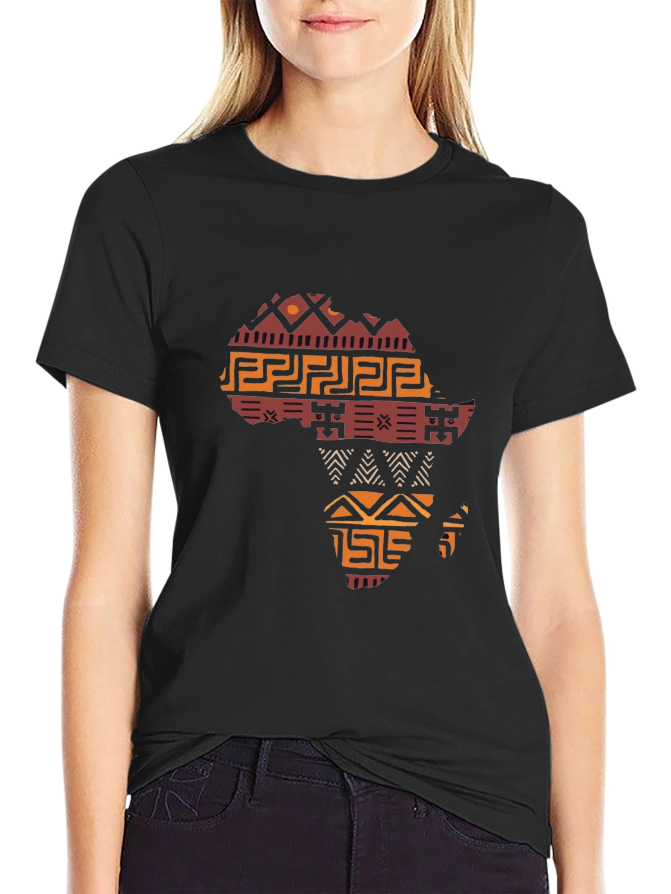 Africa Map Graphic T-Shirt - Black Crew Neck Tee