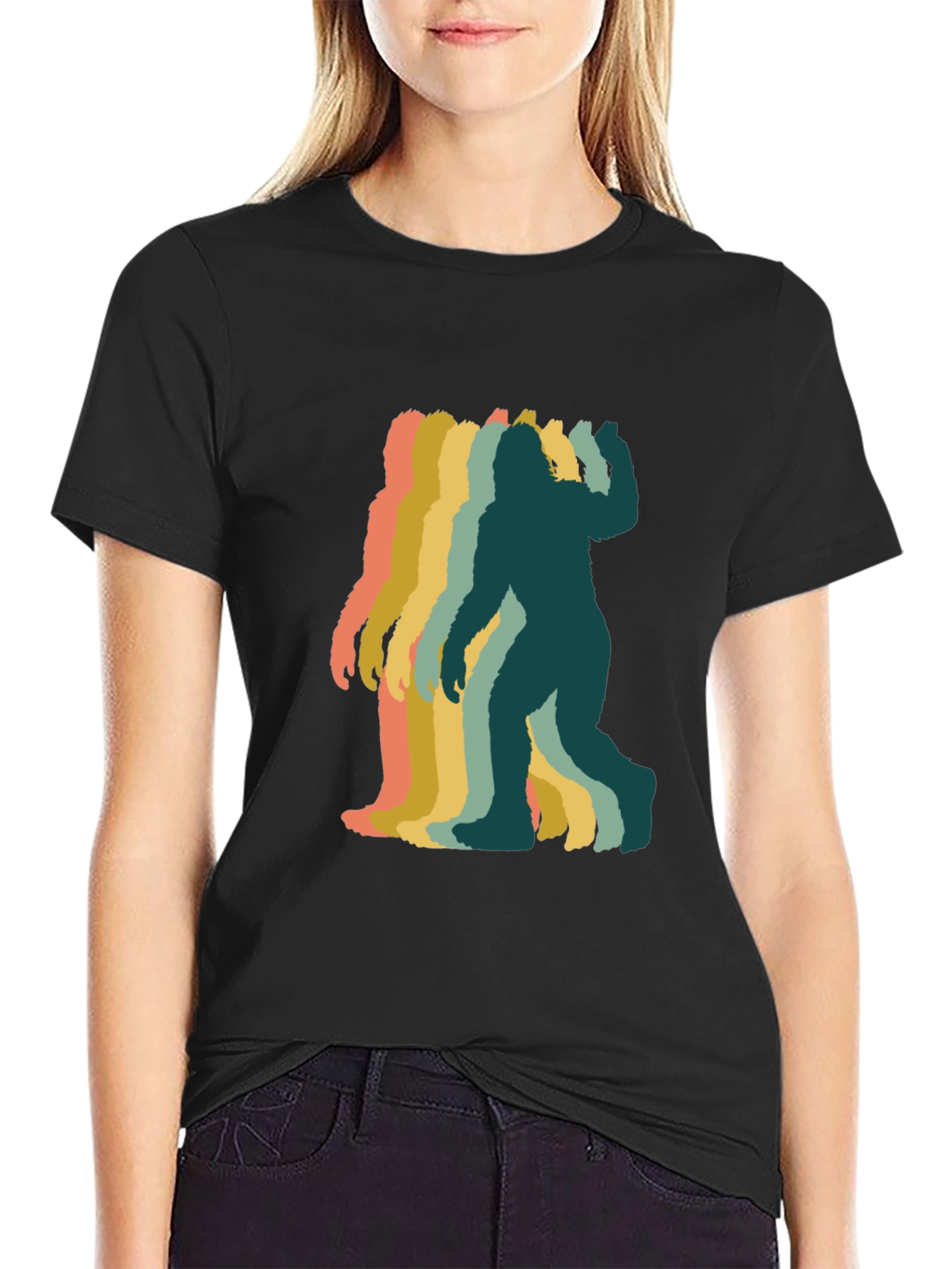 Retro Bigfoot Silhouette Graphic T-Shirt - Black