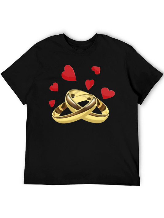 Golden Wedding Rings & Hearts Graphic Tee - Stylish & Unique
