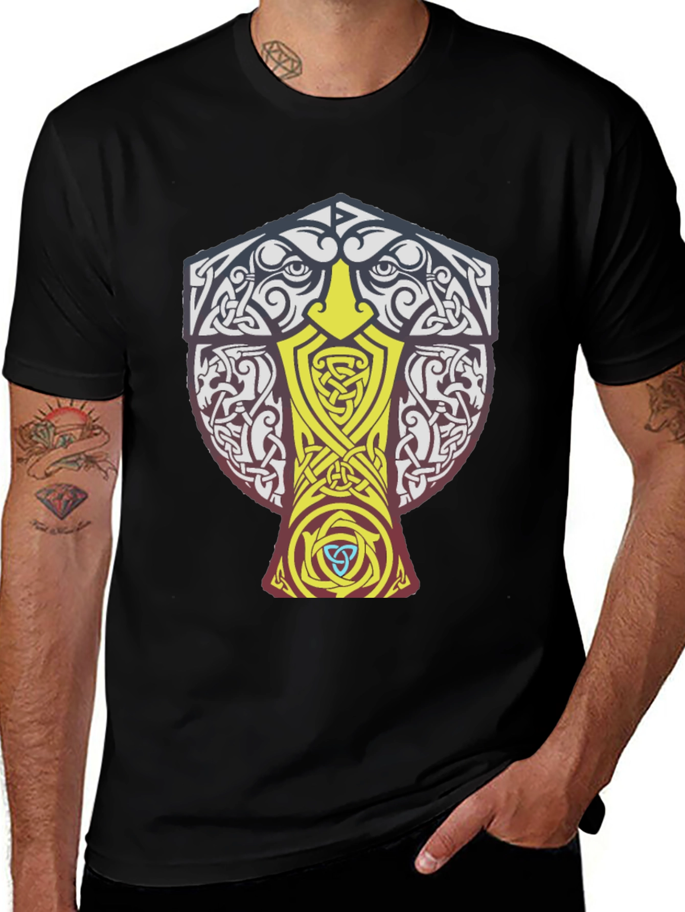 Viking Knotwork Raven T-Shirt - Black
