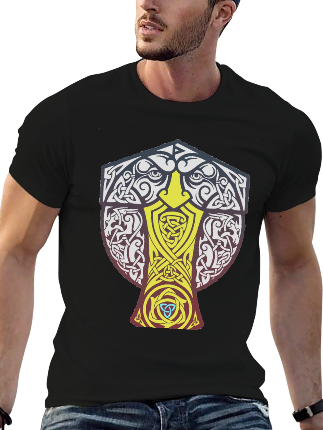 Viking Knotwork Raven T-Shirt - Black