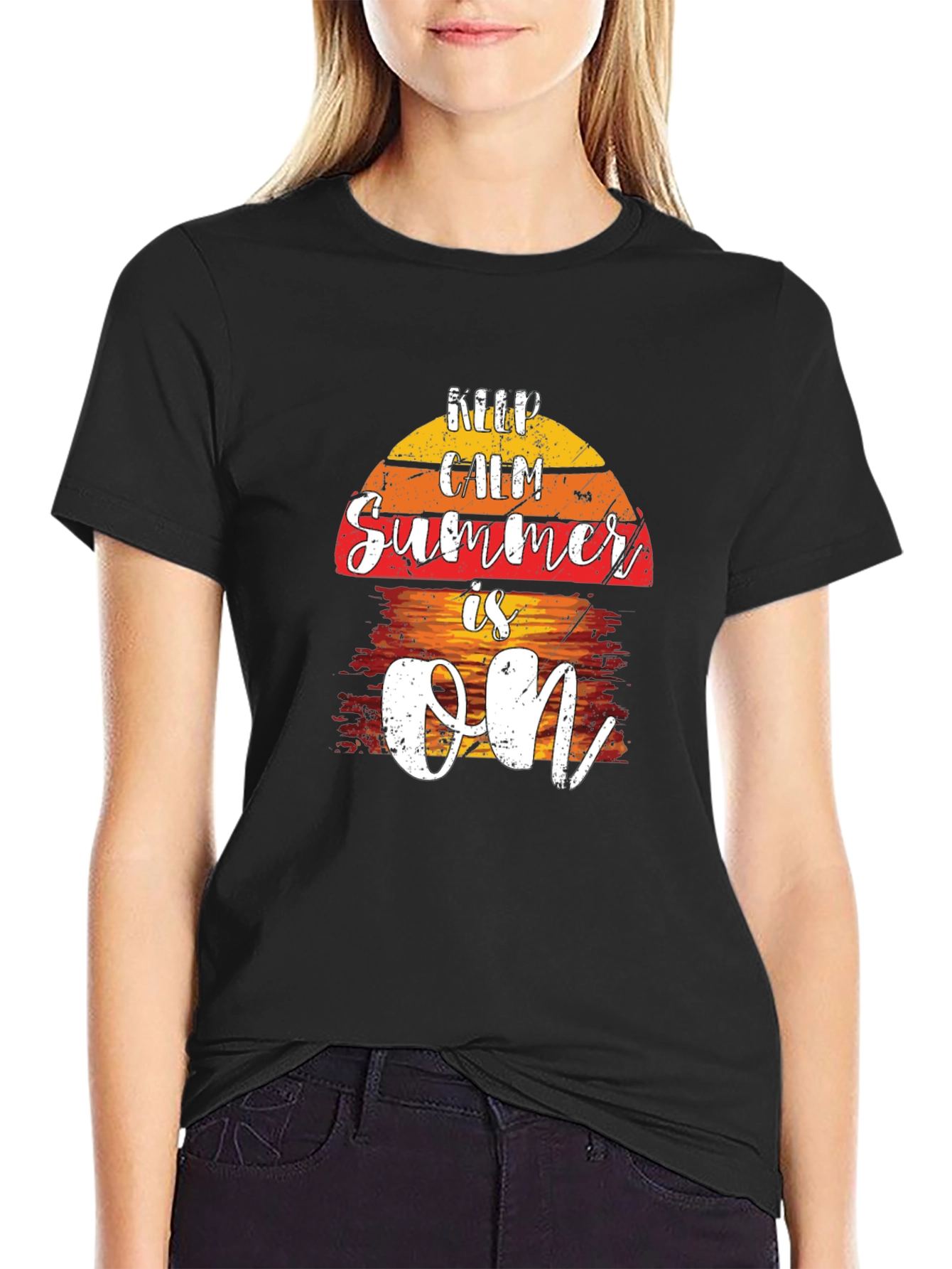 Keep Calm Summer Is On Black T-Shirt