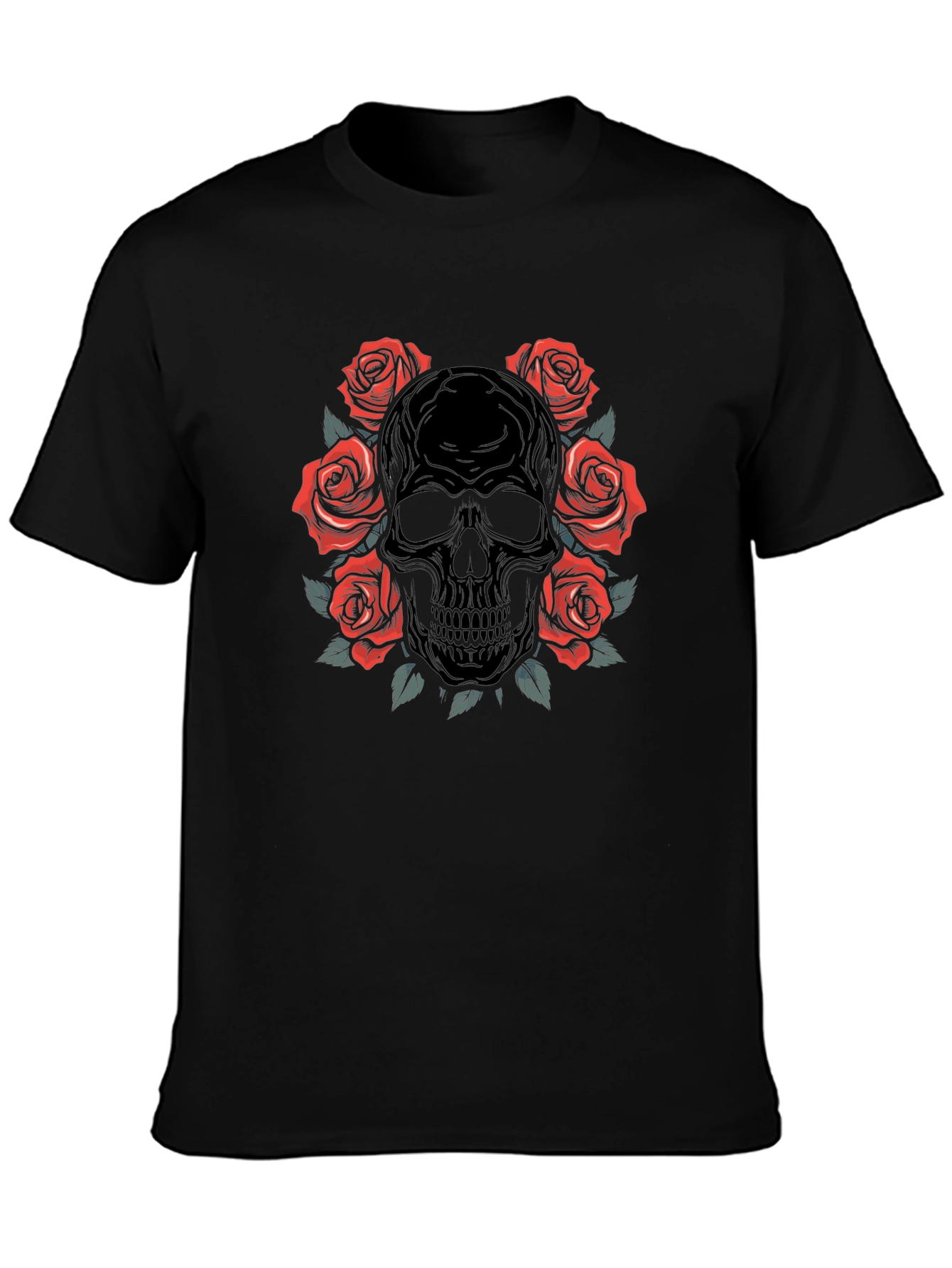 Skull & Roses Graphic Black T-Shirt