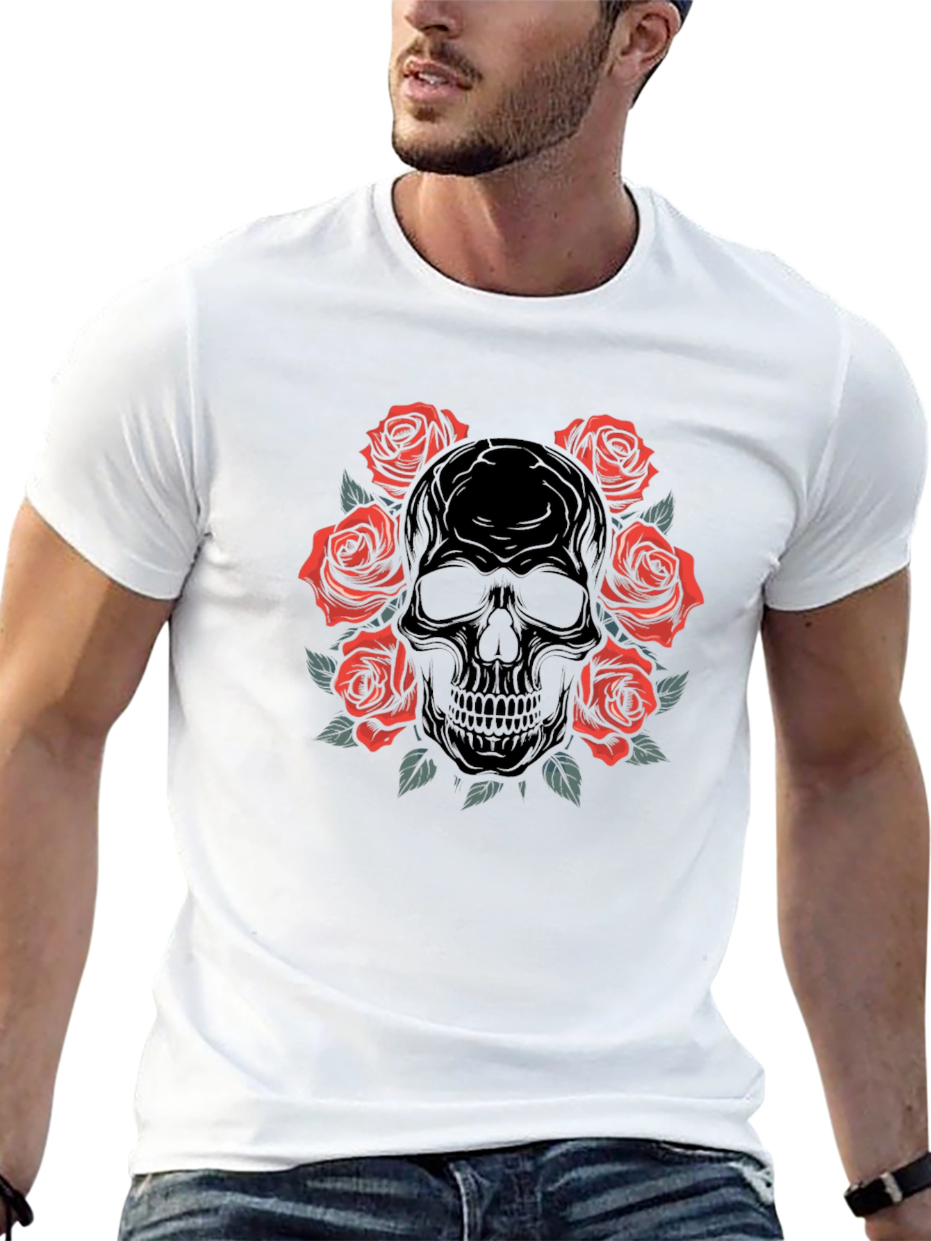 Skull & Roses Graphic Black T-Shirt