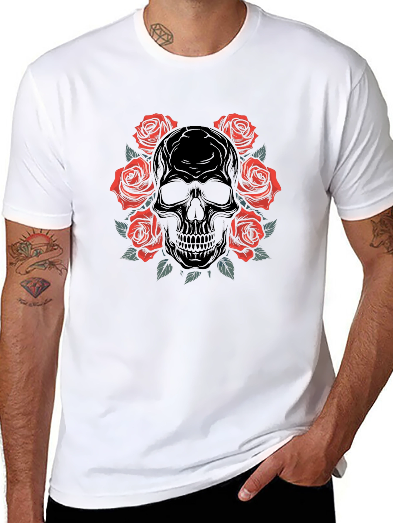 Skull & Roses Graphic Black T-Shirt