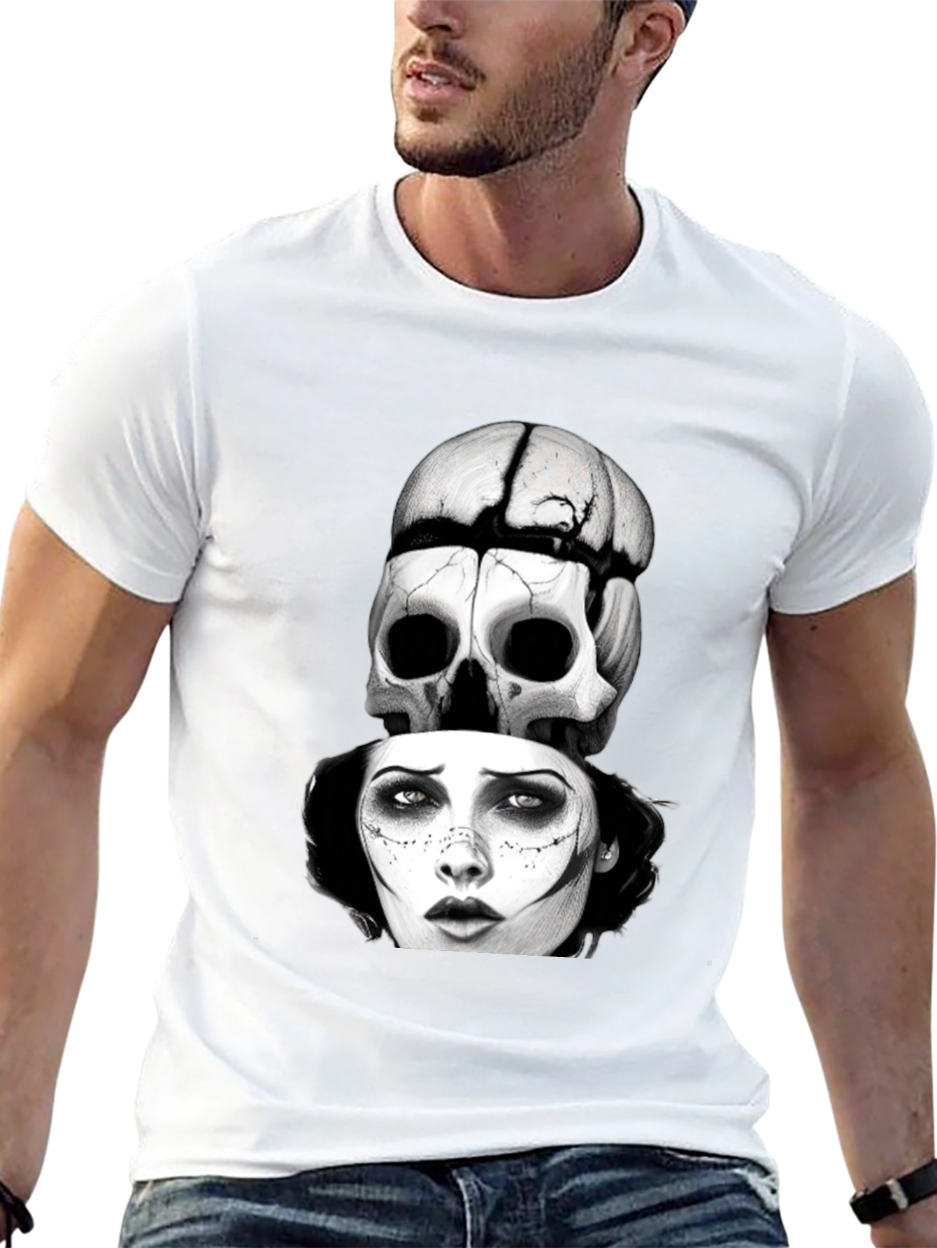 Skull & Woman Graphic T-Shirt - Gothic Style