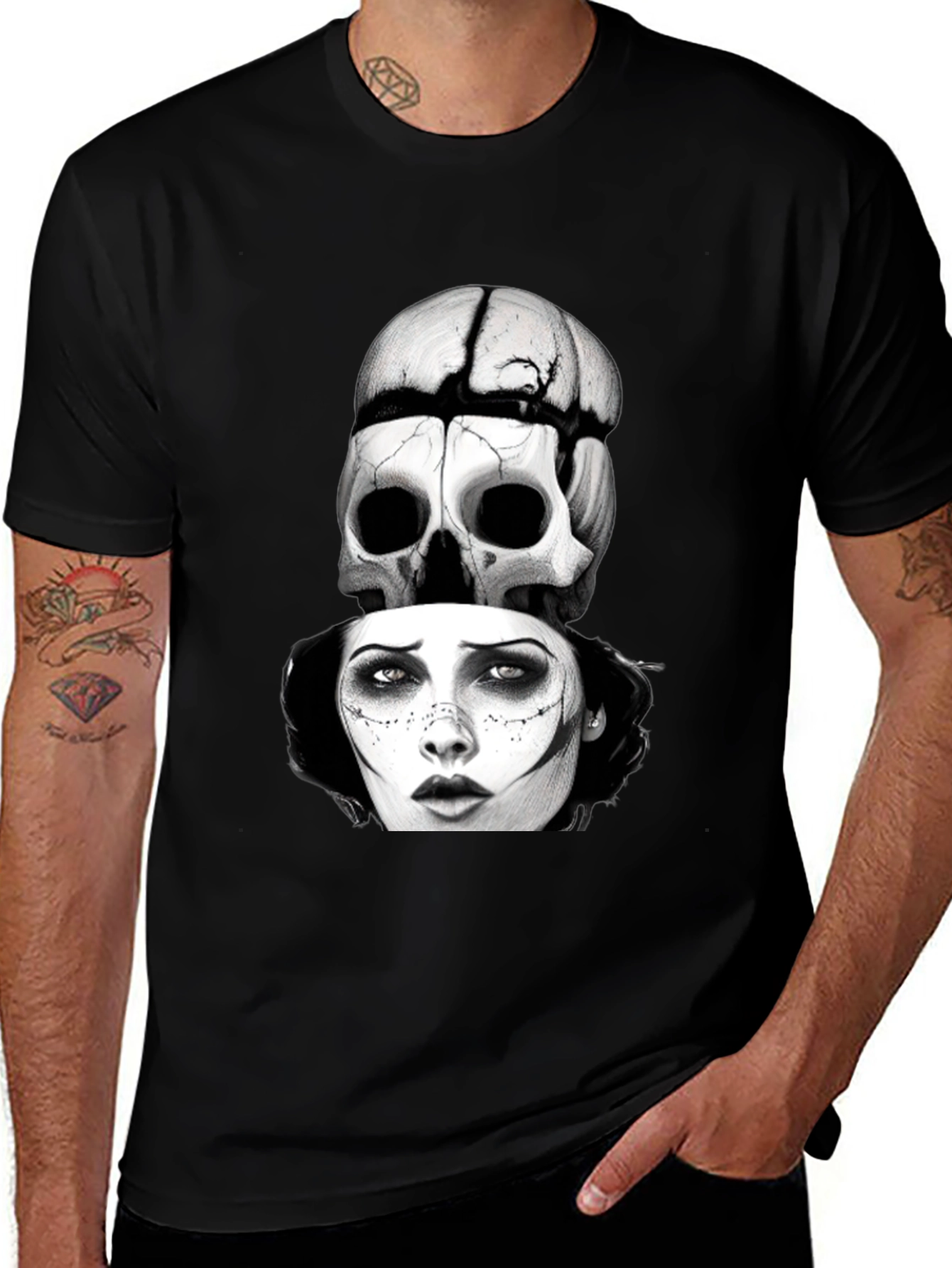 Skull & Woman Graphic T-Shirt - Gothic Style