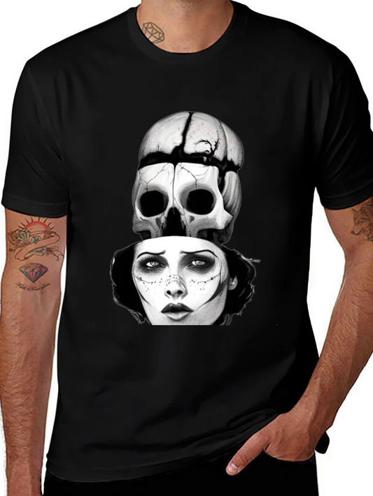 Skull & Woman Graphic T-Shirt - Gothic Style