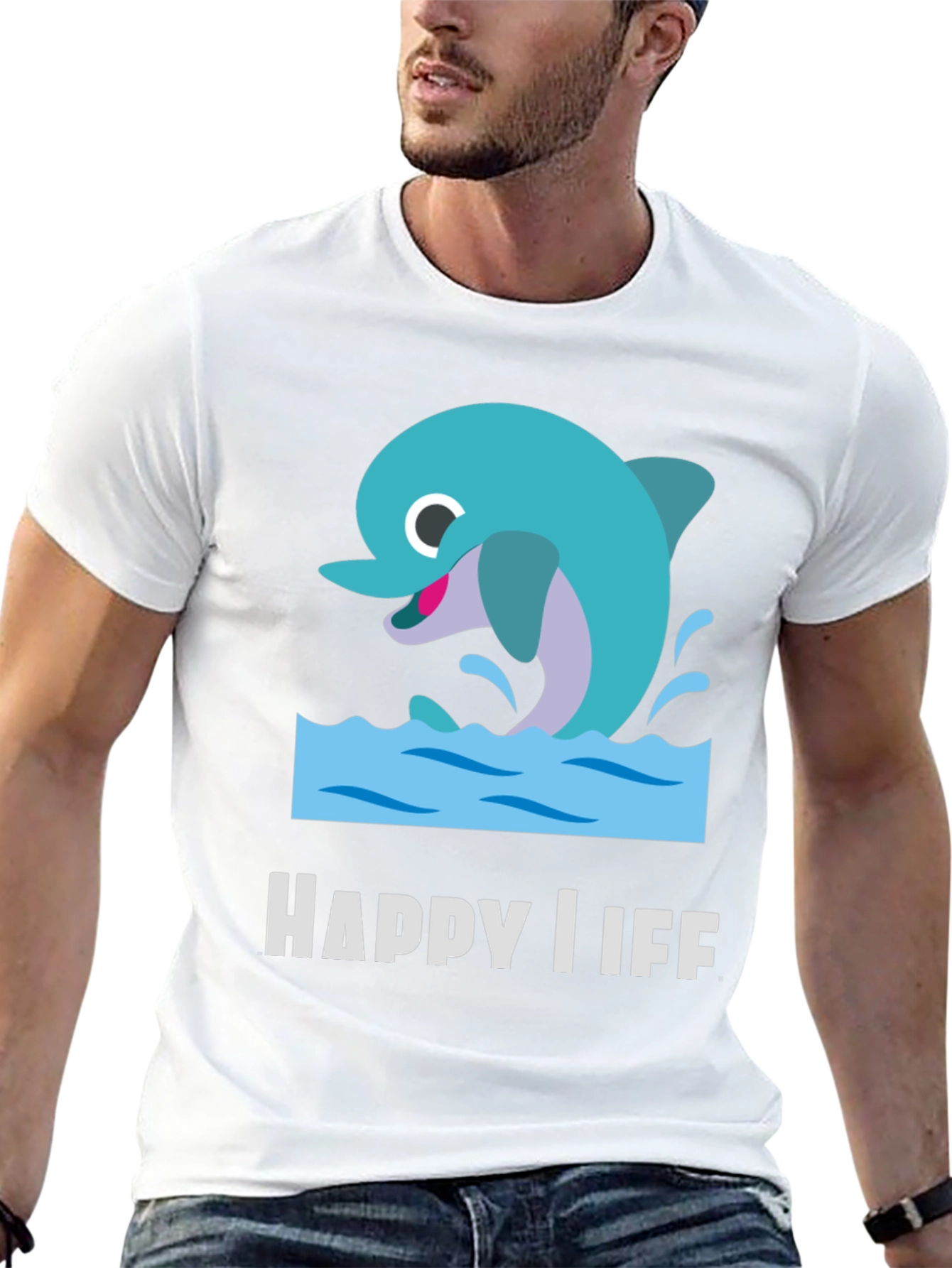 Happy Life Dolphin Graphic T-Shirt