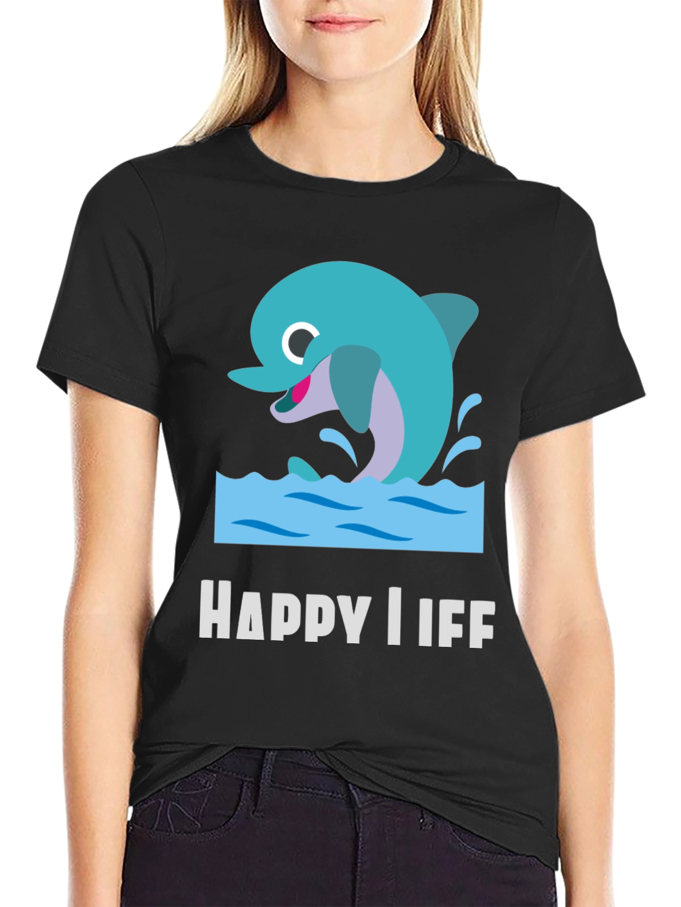 Happy Life Dolphin Graphic T-Shirt