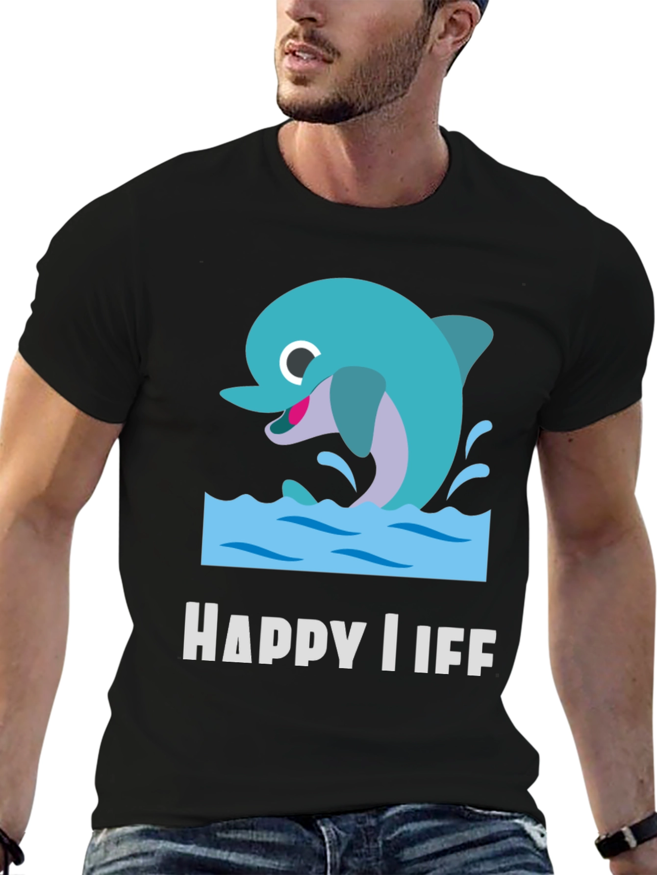 Happy Life Dolphin Graphic T-Shirt