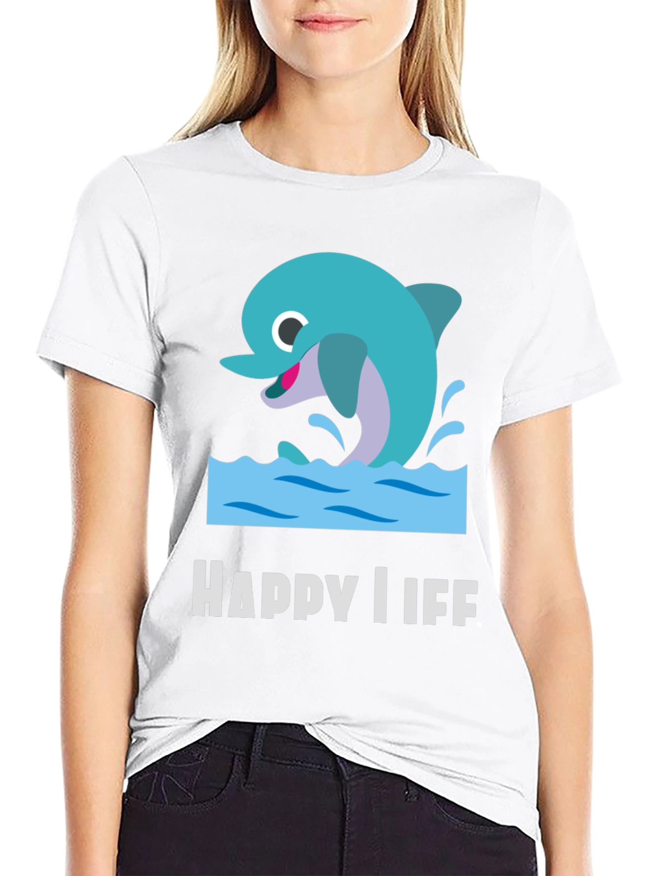 Happy Life Dolphin Graphic T-Shirt