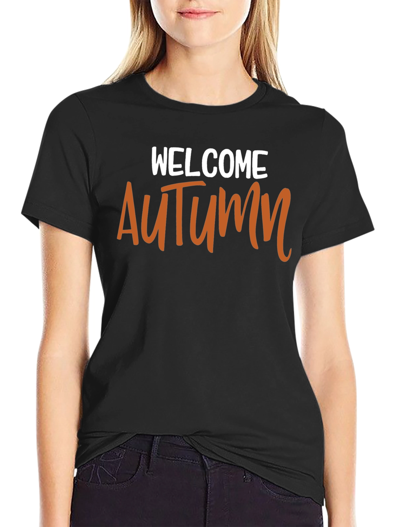 Welcome Autumn Graphic Tee - Black Casual Top
