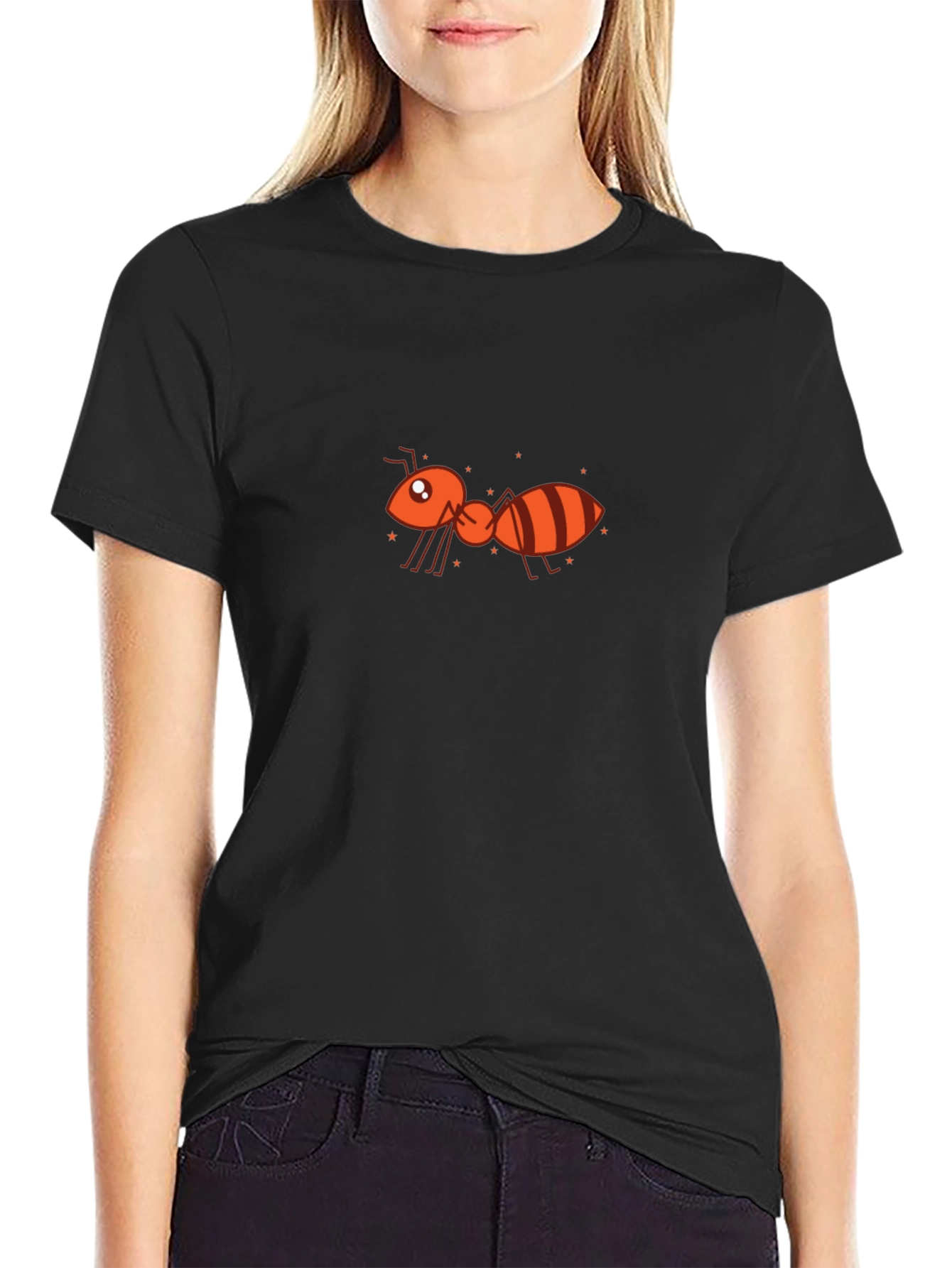 Ant Graphic Tee - Black Cotton Casual Top