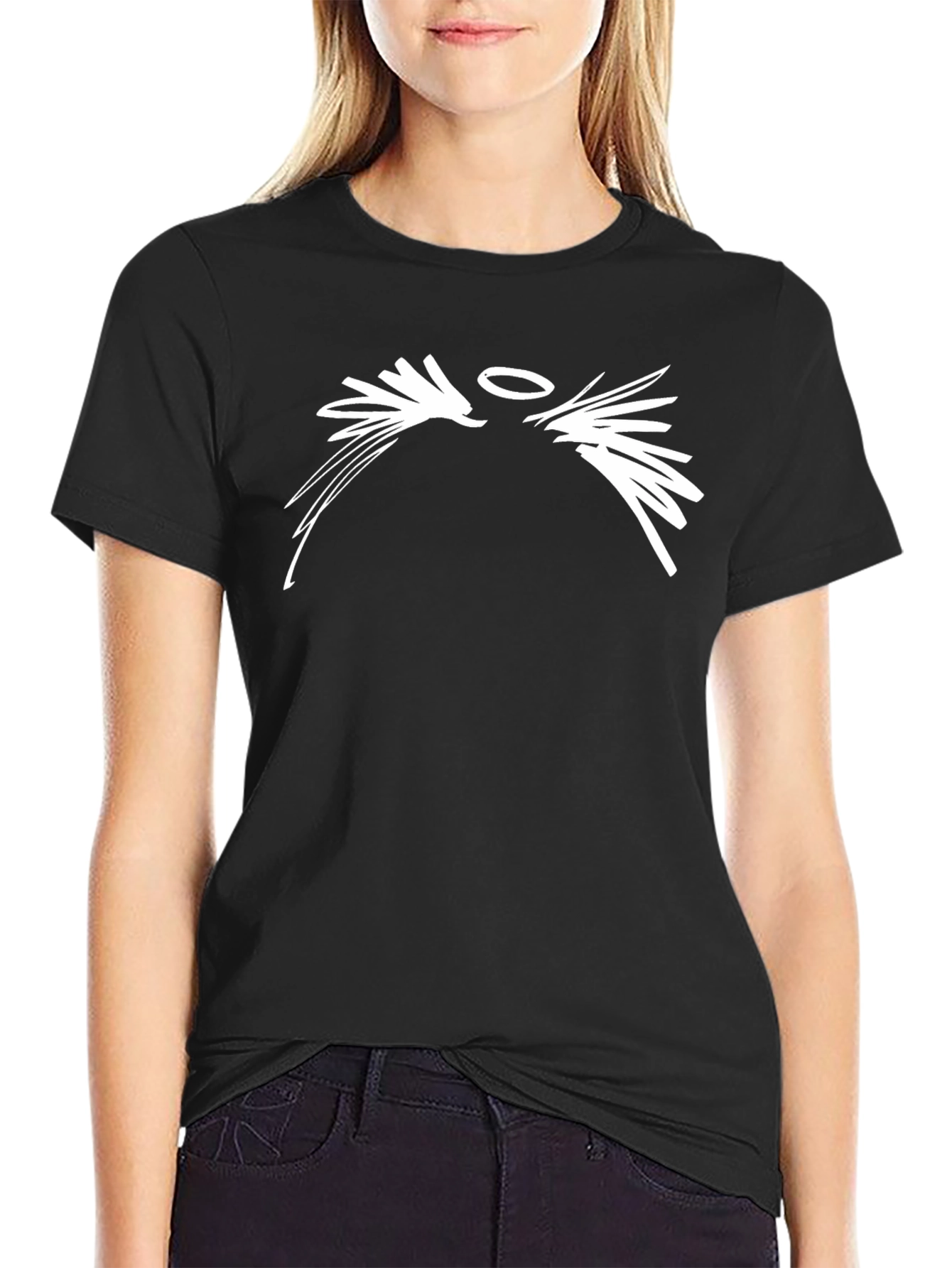 Abstract Angel Wings Graphic Black T-Shirt