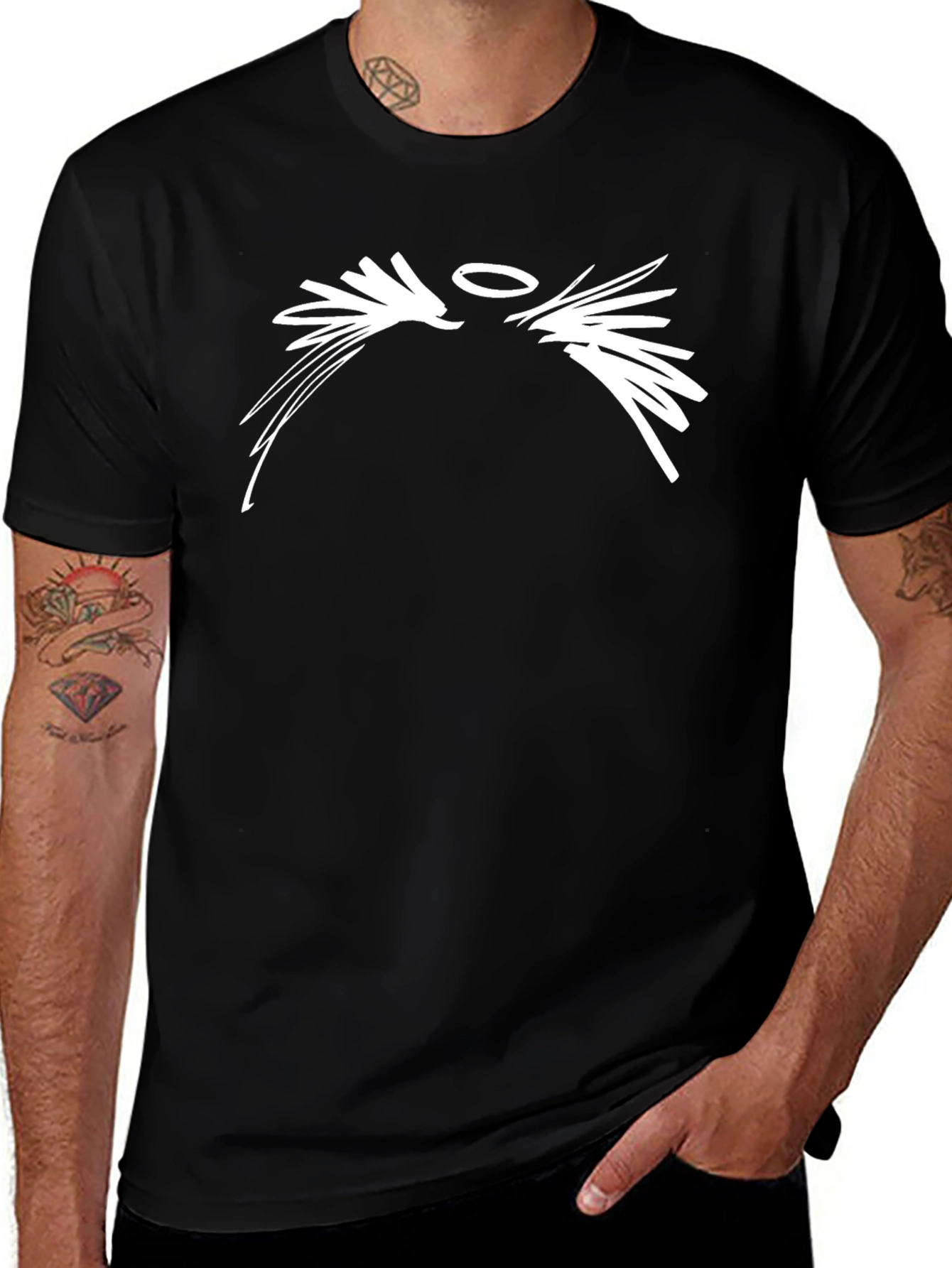 Abstract Angel Wings Graphic Black T-Shirt