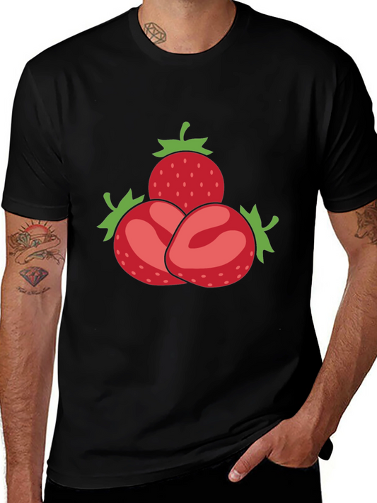 Strawberry Pattern Black T-Shirt
