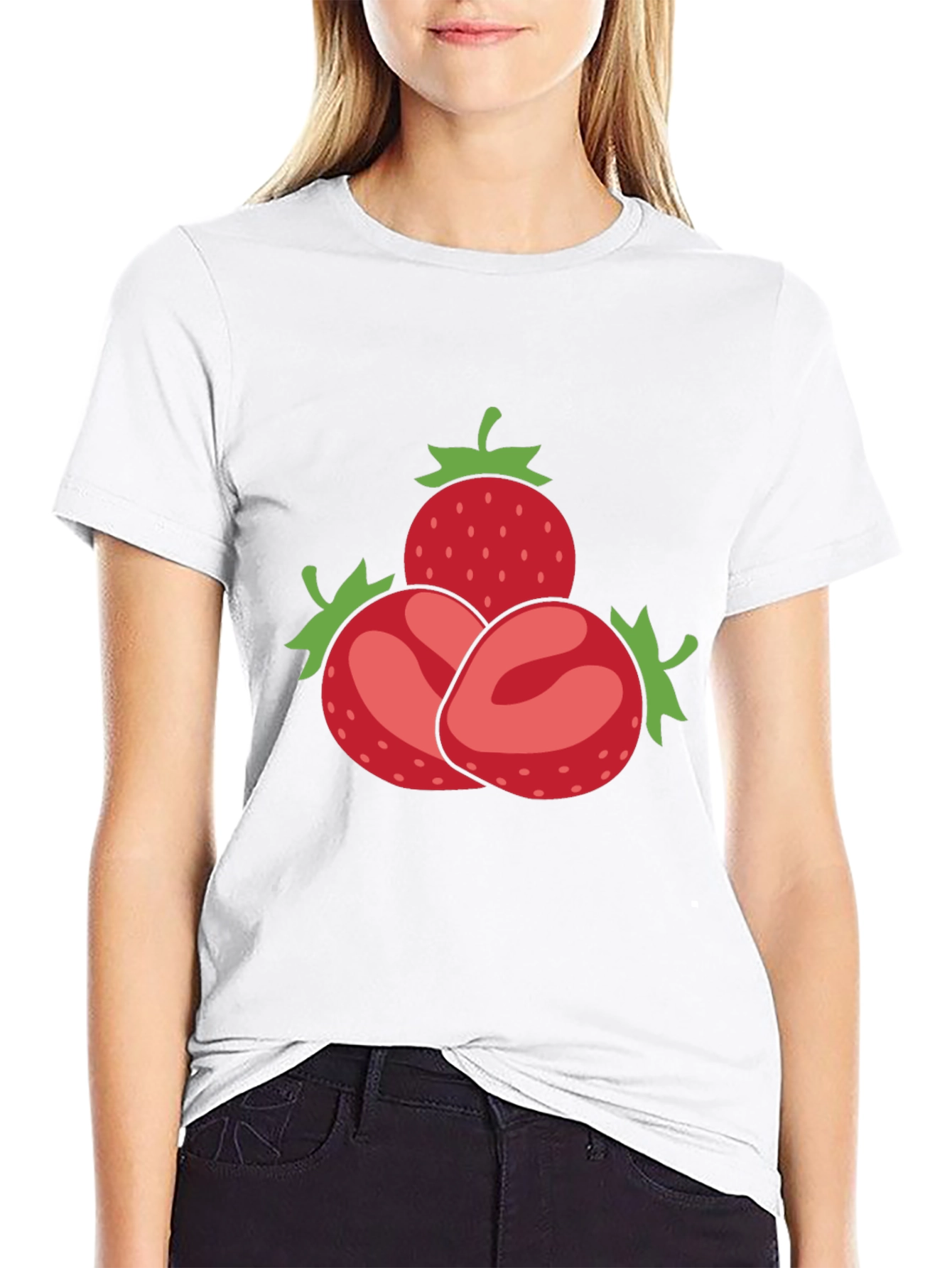 Strawberry Pattern Black T-Shirt