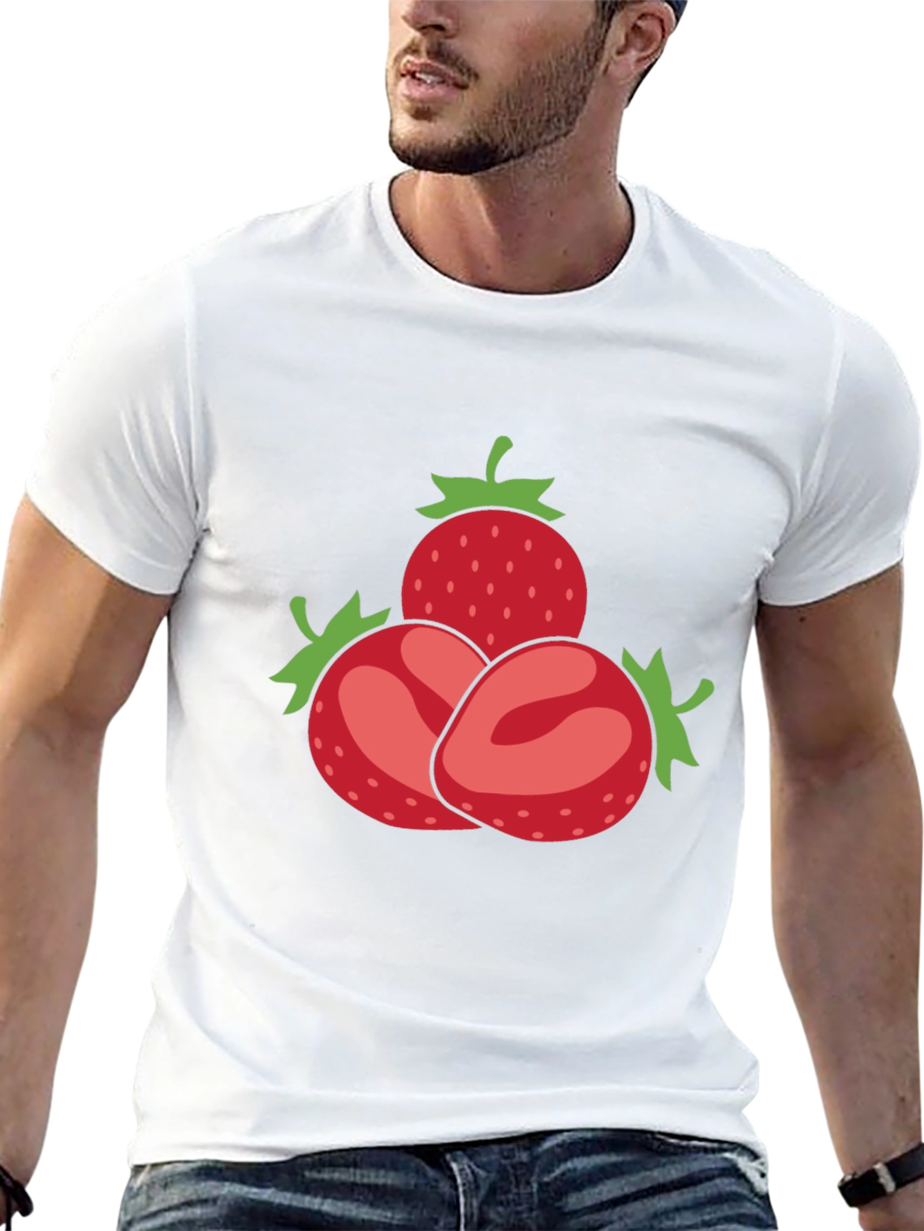 Strawberry Pattern Black T-Shirt