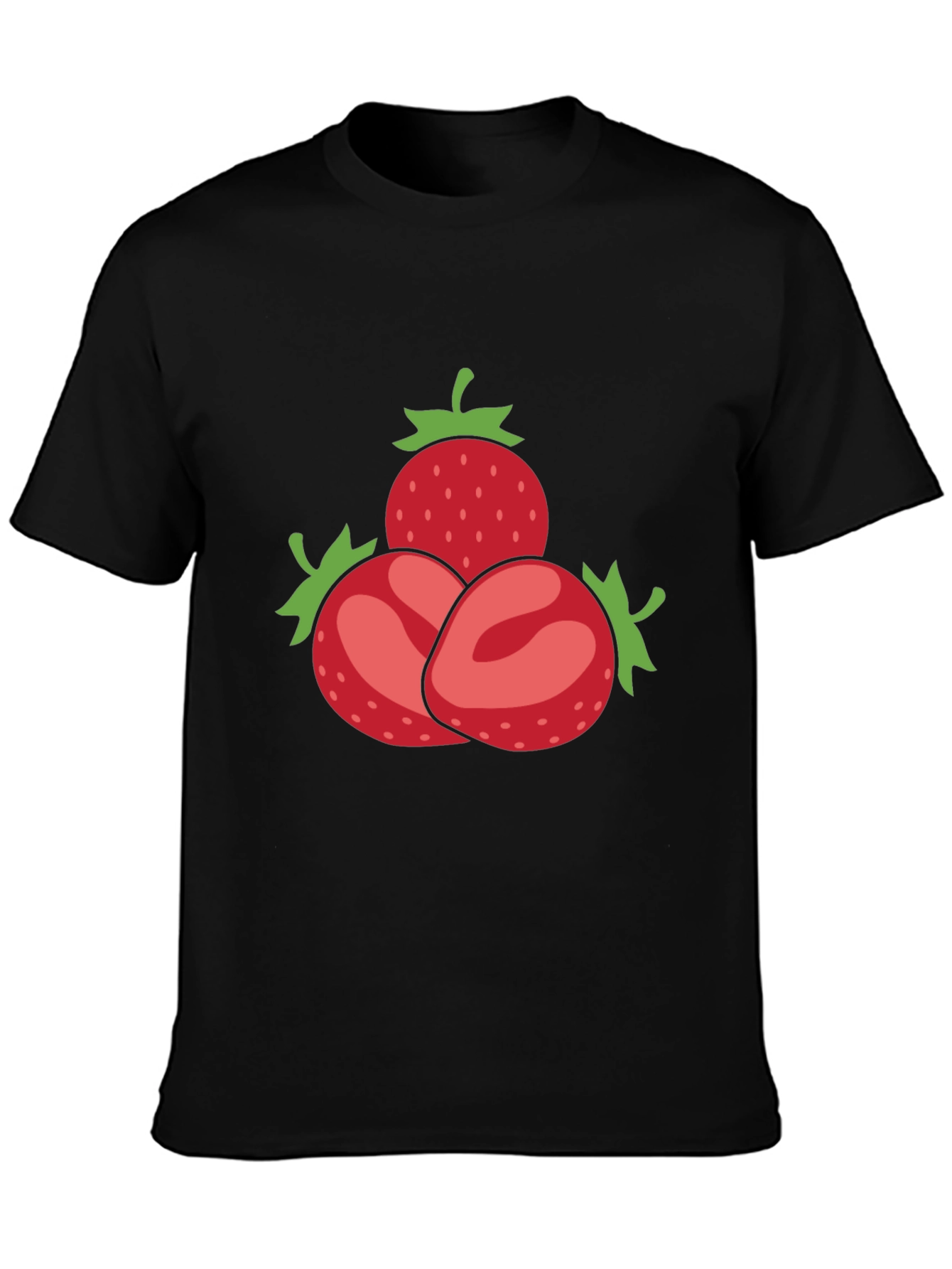 Strawberry Pattern Black T-Shirt