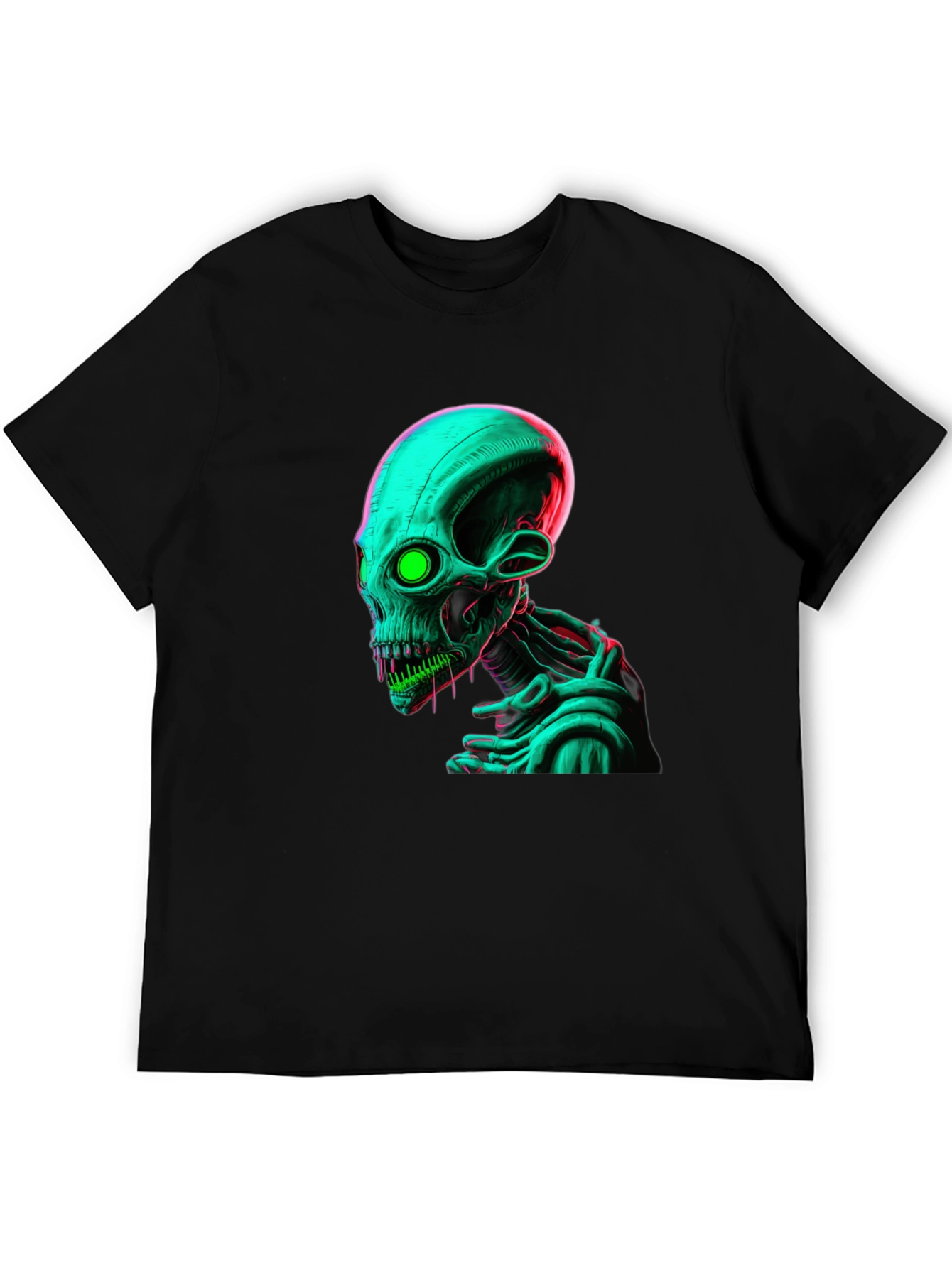 Neon Alien Graphic Black Tee Shirt