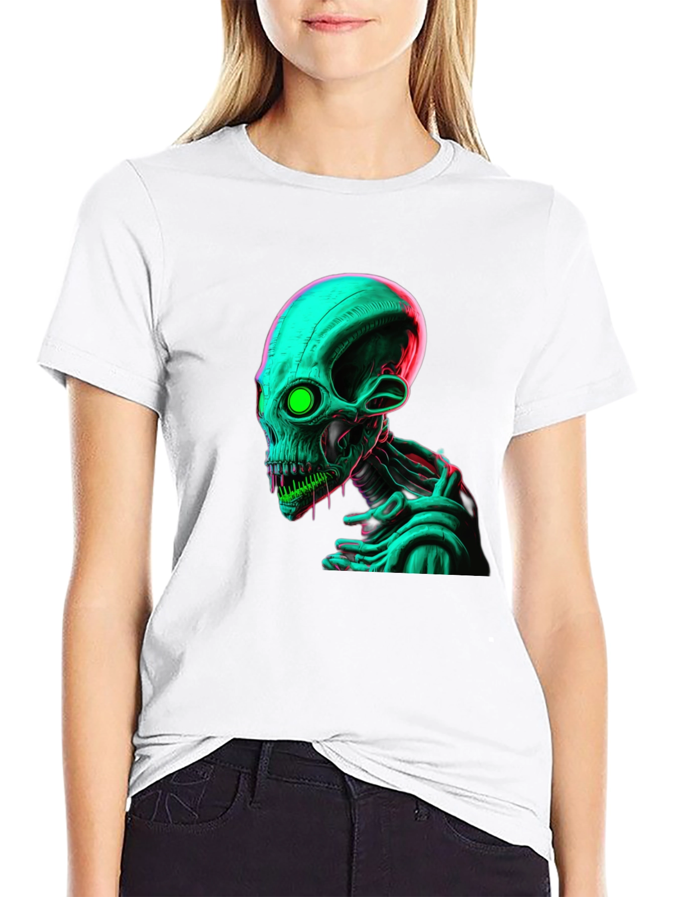 Neon Alien Graphic Black Tee Shirt