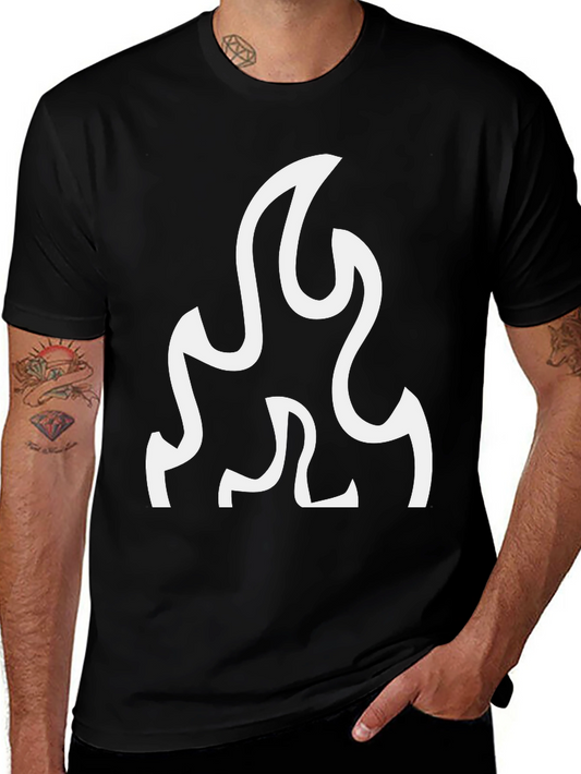 Black T-Shirt with White Flame Graphic