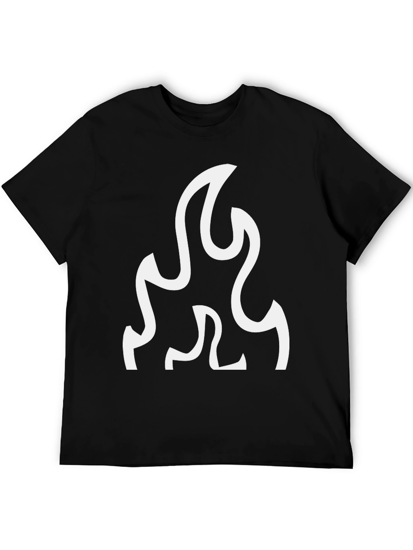 Black T-Shirt with White Flame Graphic