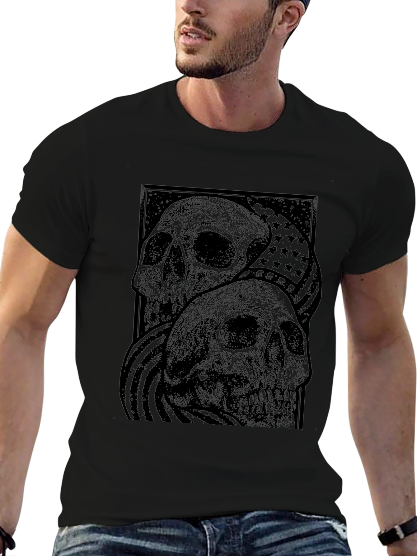 Skull Graphic T-Shirt - American Flag Design