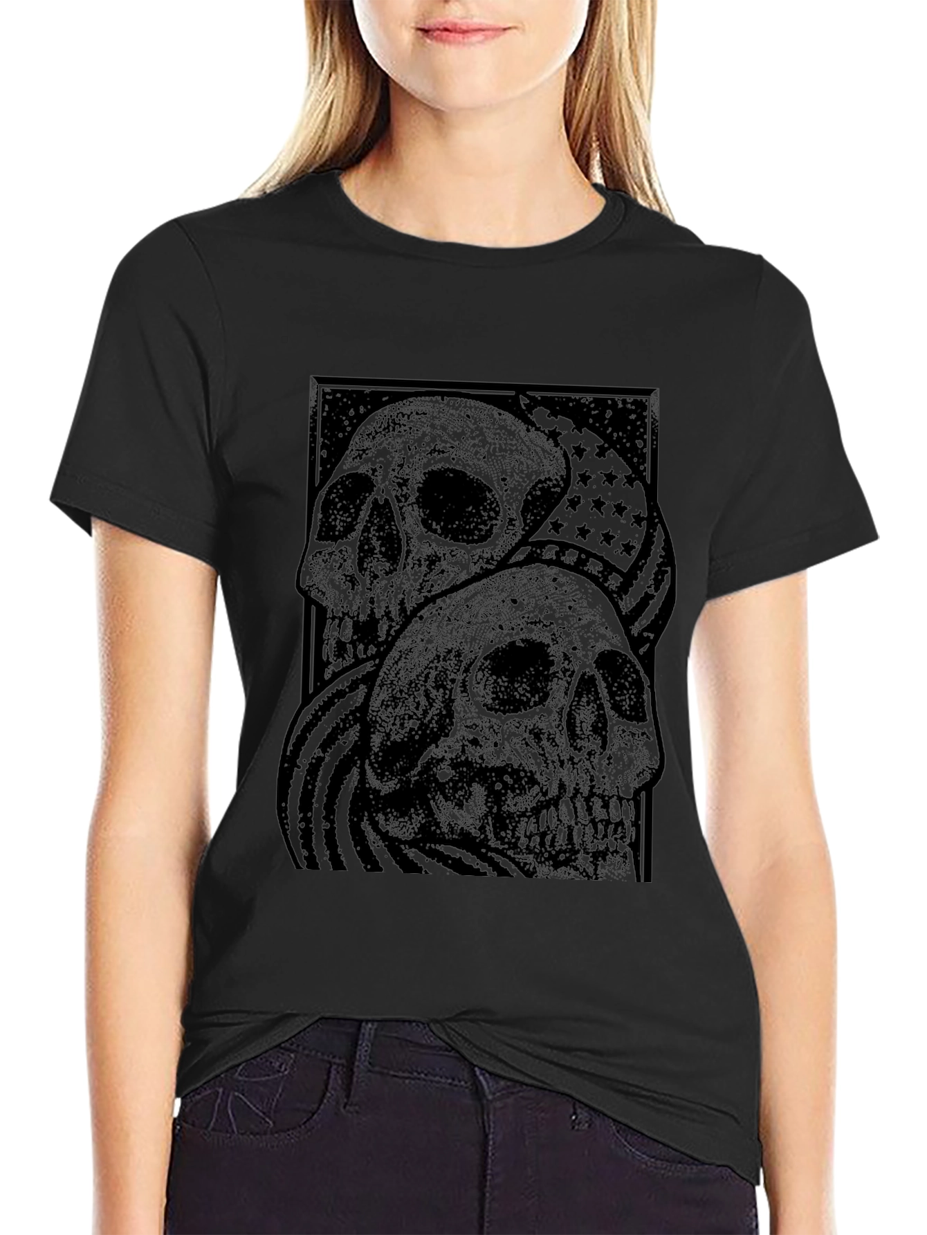 Skull Graphic T-Shirt - American Flag Design