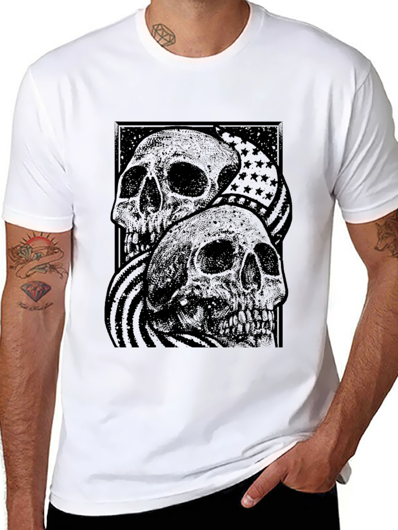 Skull Graphic T-Shirt - American Flag Design