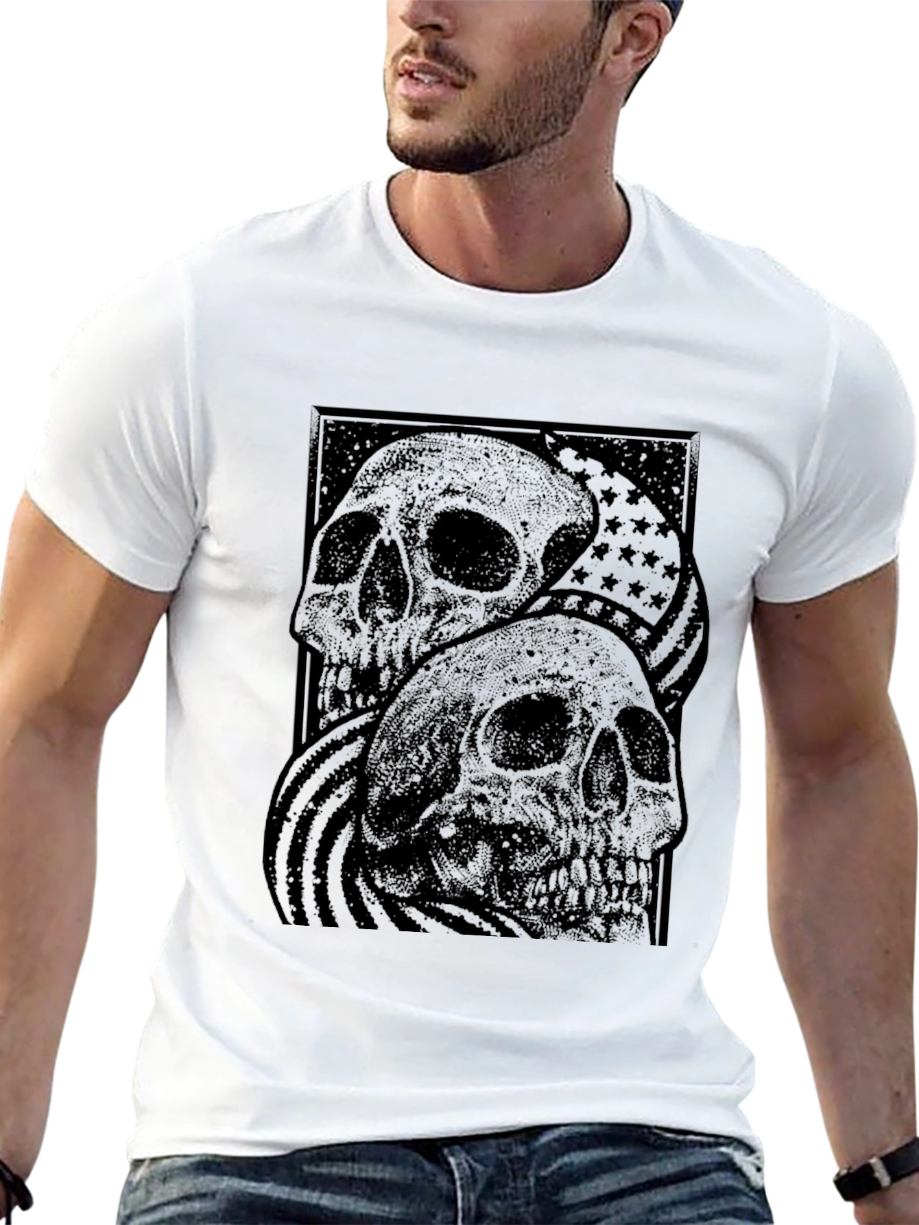 Skull Graphic T-Shirt - American Flag Design