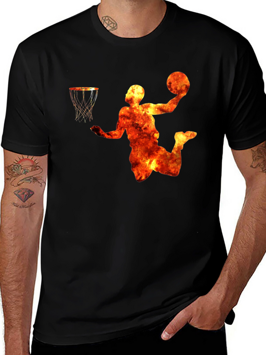Flaming Basketball Player Graphic T-Shirt