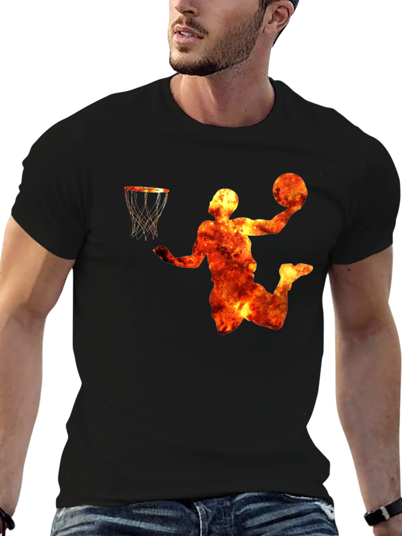 Flaming Basketball Player Graphic T-Shirt