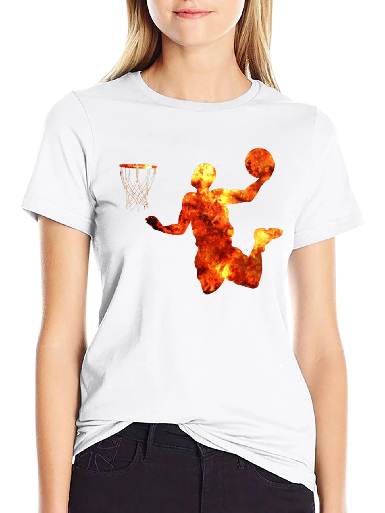 Flaming Basketball Player Graphic T-Shirt