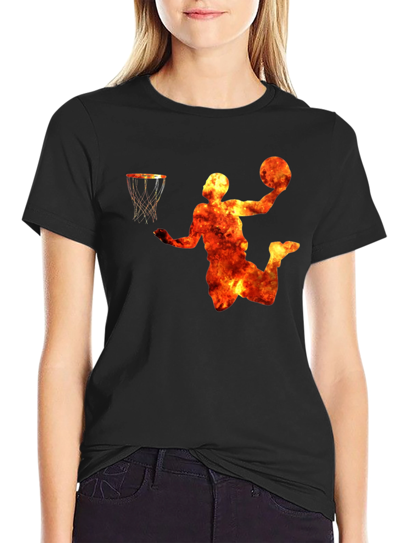Flaming Basketball Player Graphic T-Shirt