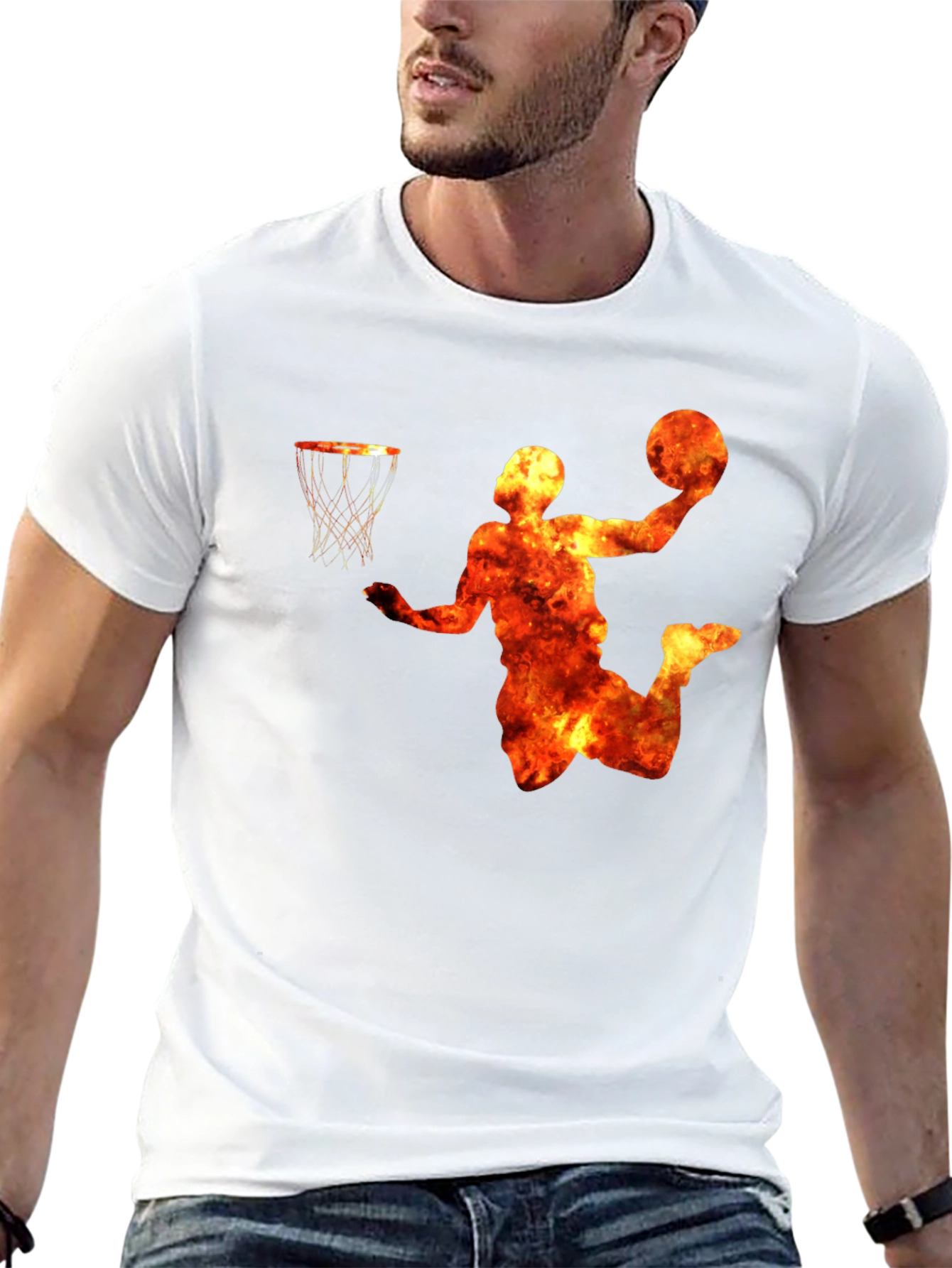 Flaming Basketball Player Graphic T-Shirt