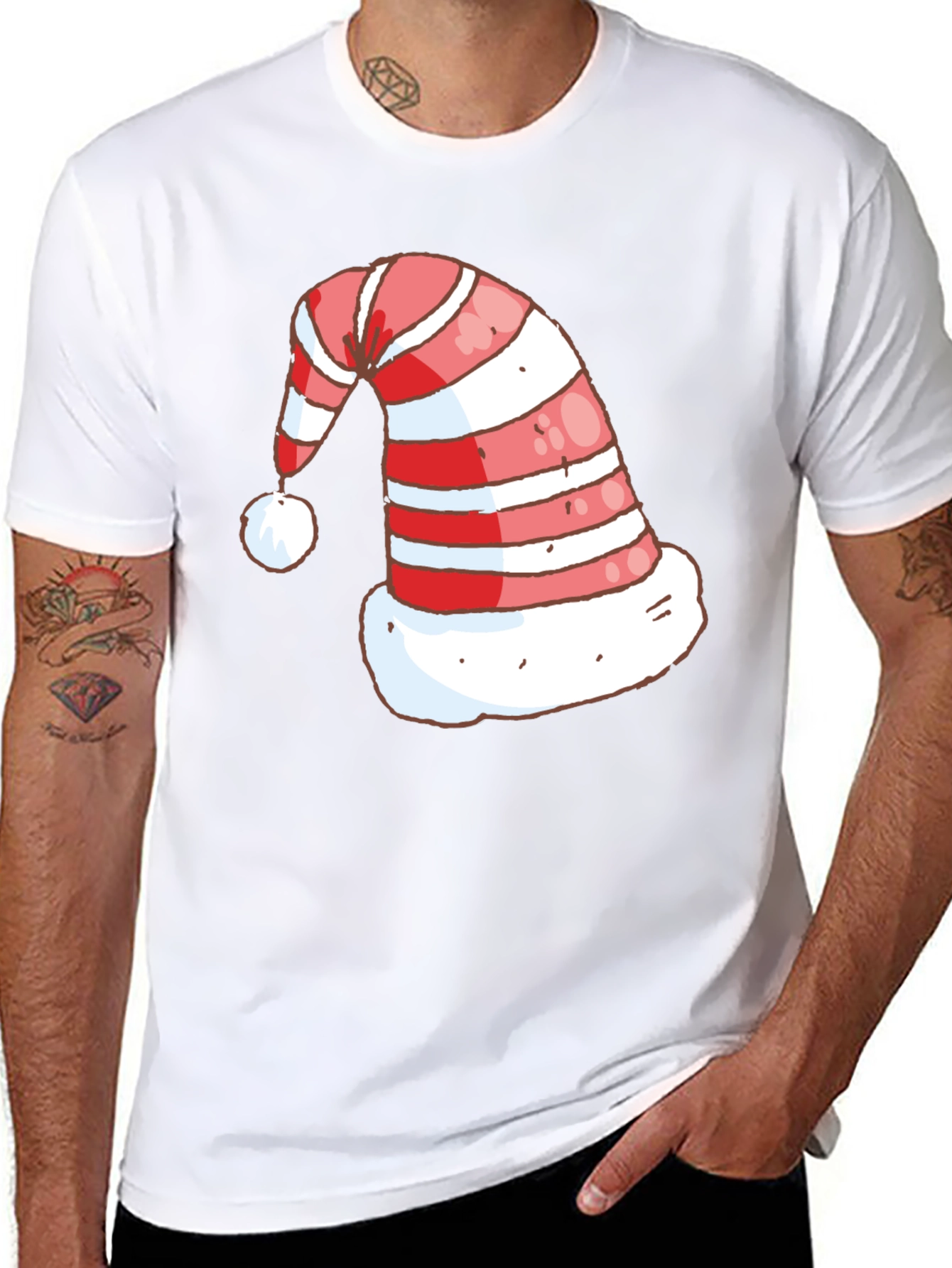 Festive Christmas Hat Graphic Tee - Holiday Spirit