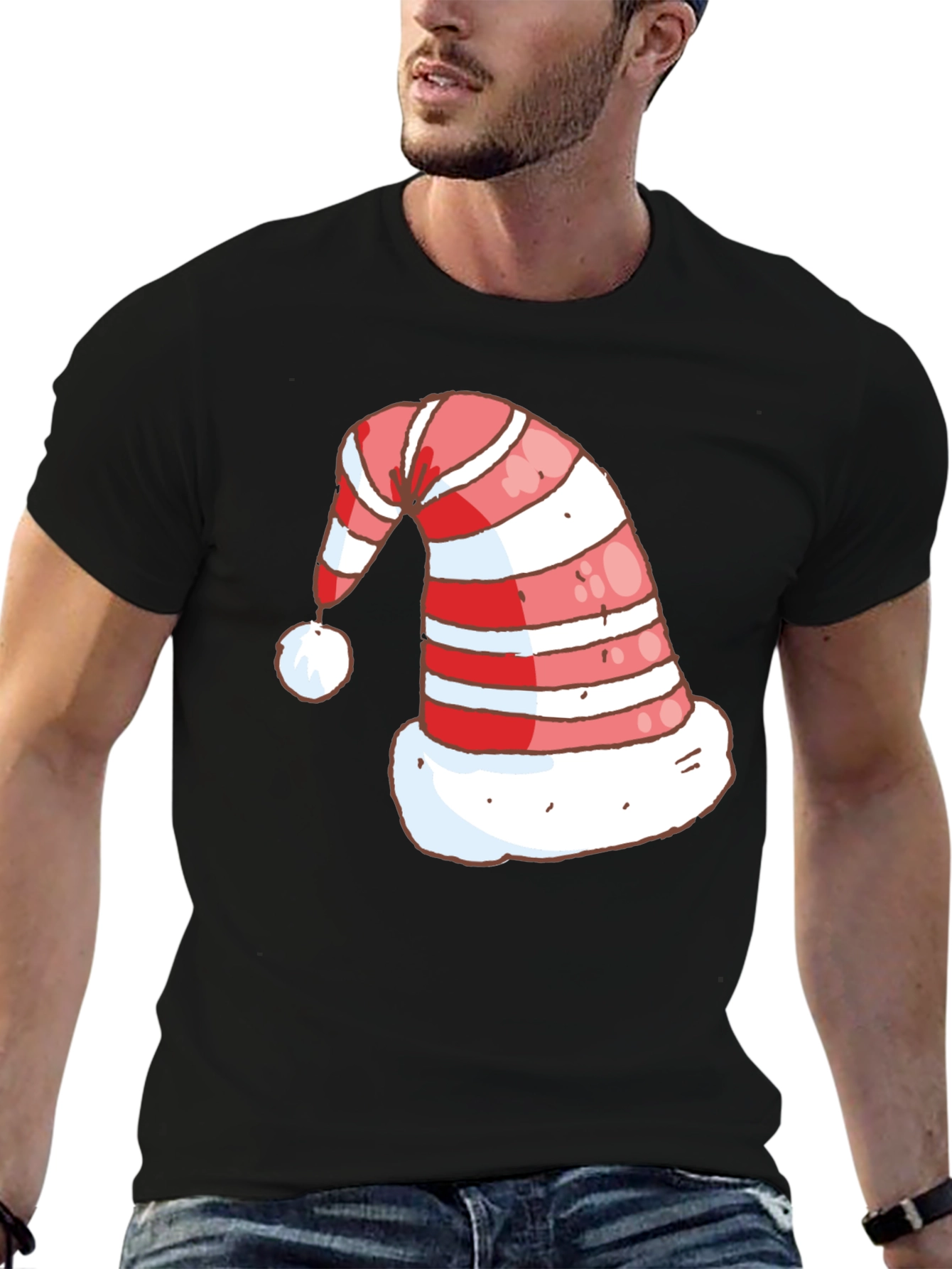 Festive Christmas Hat Graphic Tee - Holiday Spirit