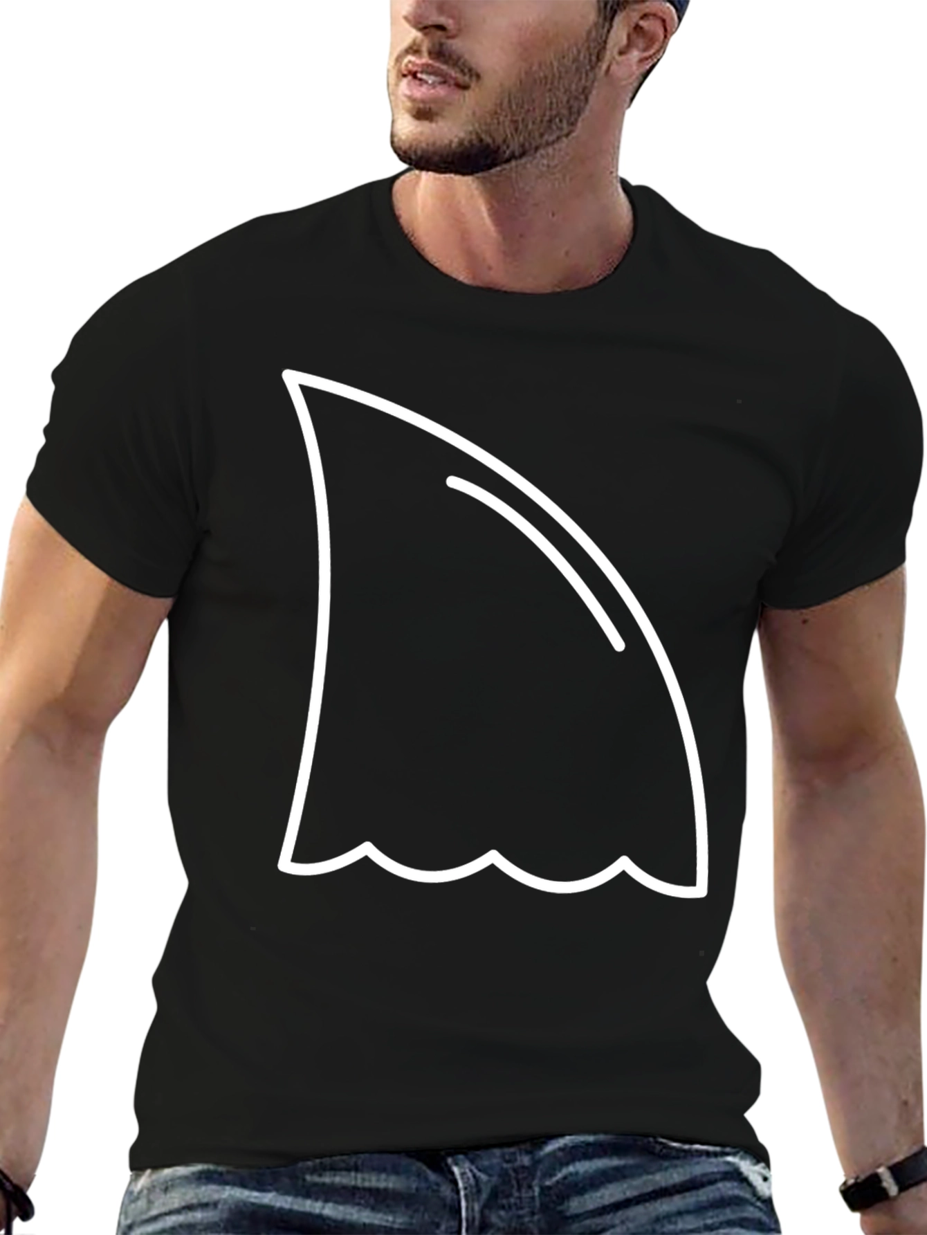 Shark Fin Graphic Tee - Black Cotton T-Shirt