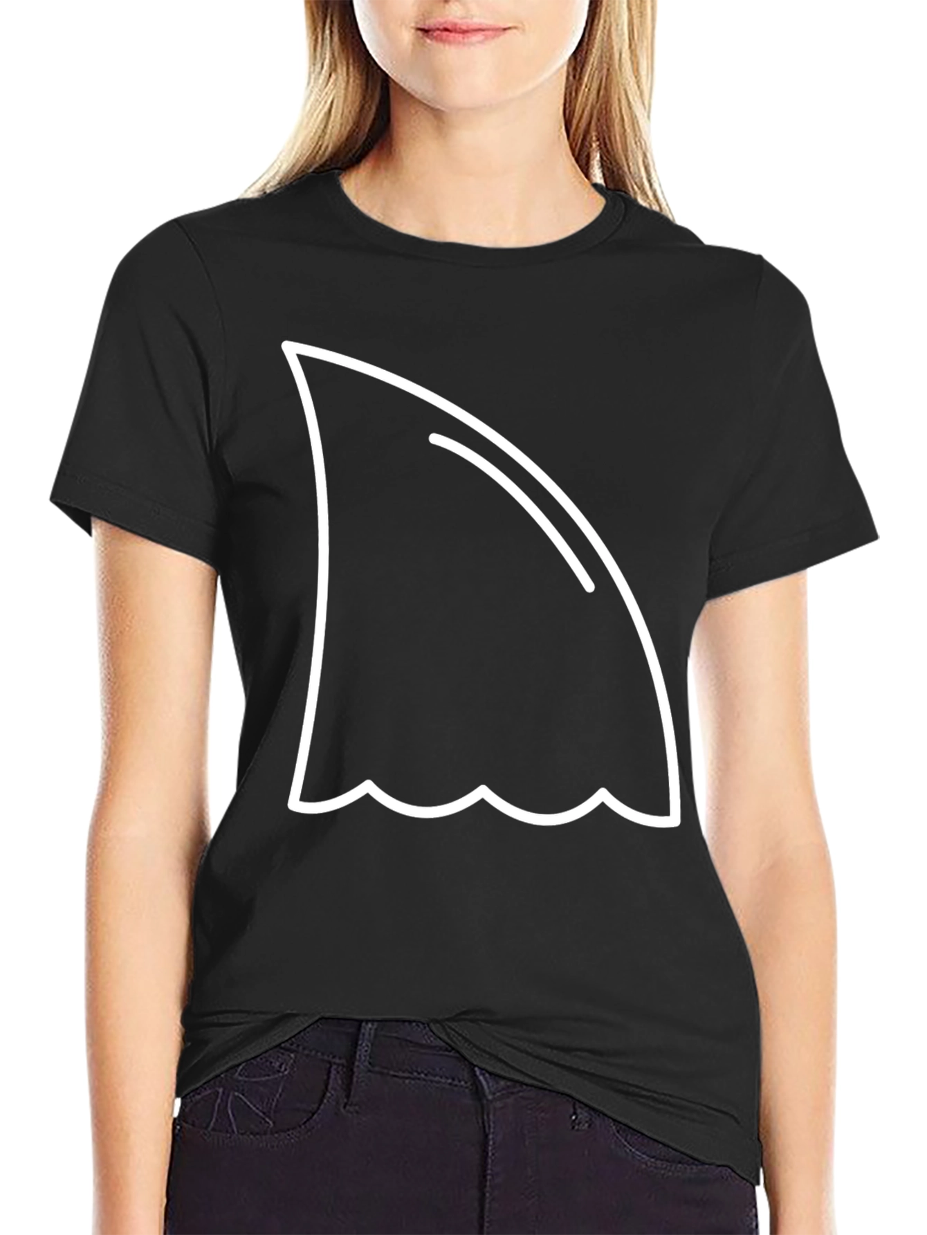 Shark Fin Graphic Tee - Black Cotton T-Shirt